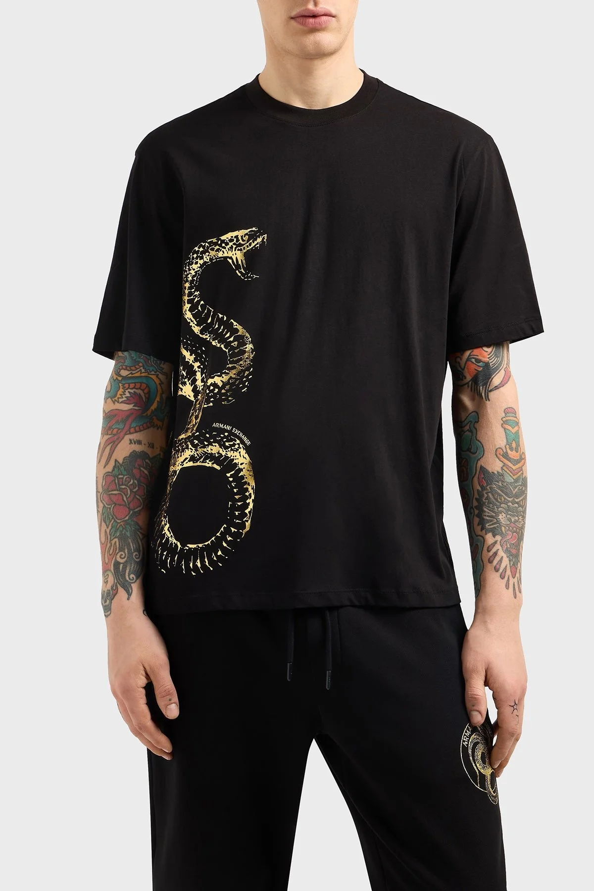 Armani Exchage Baskılı % 100 Pamuk Regular Fit Bisiklet Yaka Erkek T Shirt XM000213 AF10356 UC001 SİYAH - 7