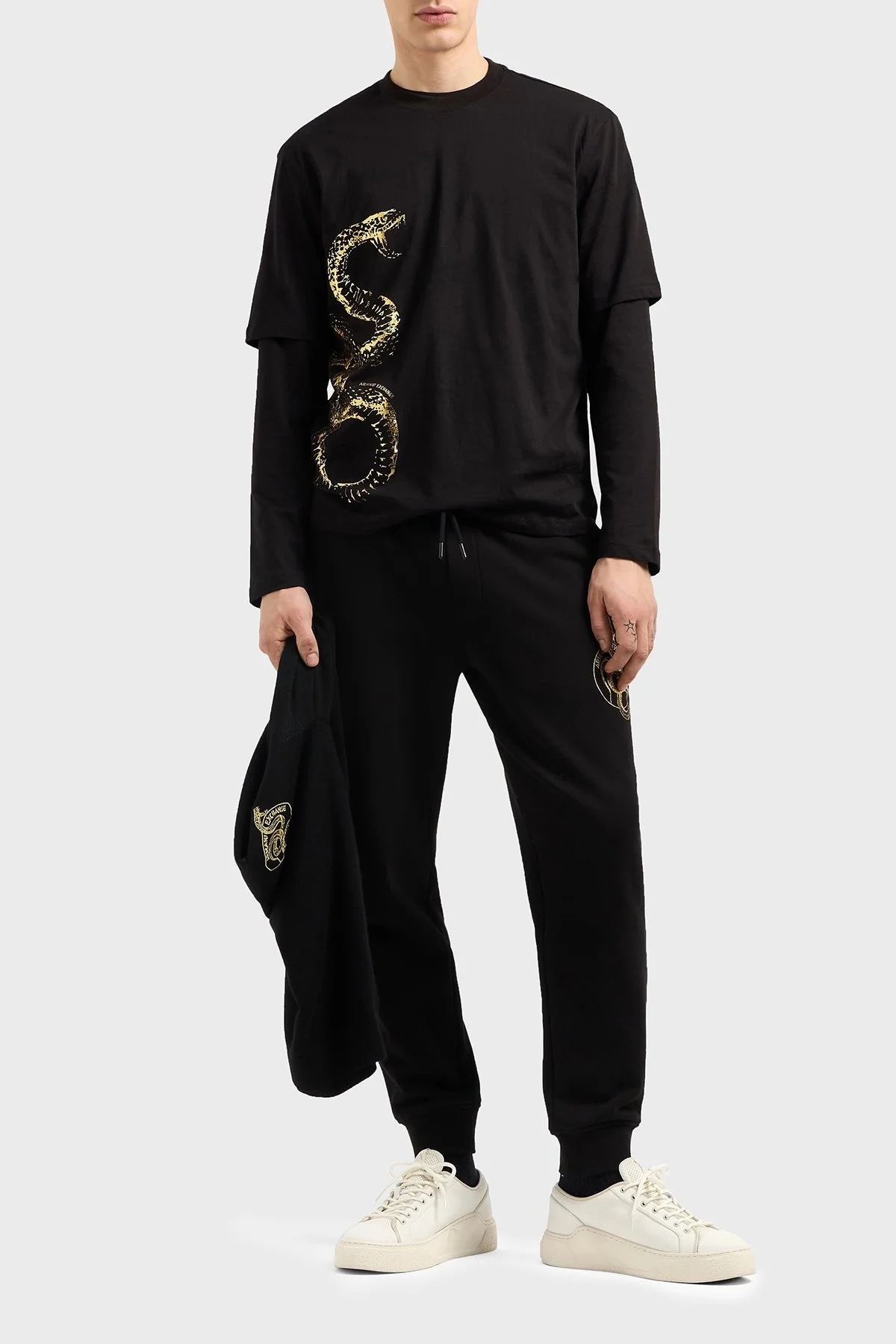 Armani Exchage Baskılı % 100 Pamuk Regular Fit Bisiklet Yaka Erkek T Shirt XM000213 AF10356 UC001 SİYAH - 8