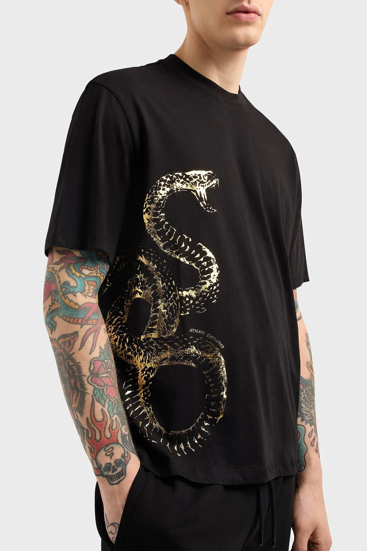 Armani Exchage Baskılı % 100 Pamuk Regular Fit Bisiklet Yaka Erkek T Shirt XM000213 AF10356 UC001 SİYAH - 10