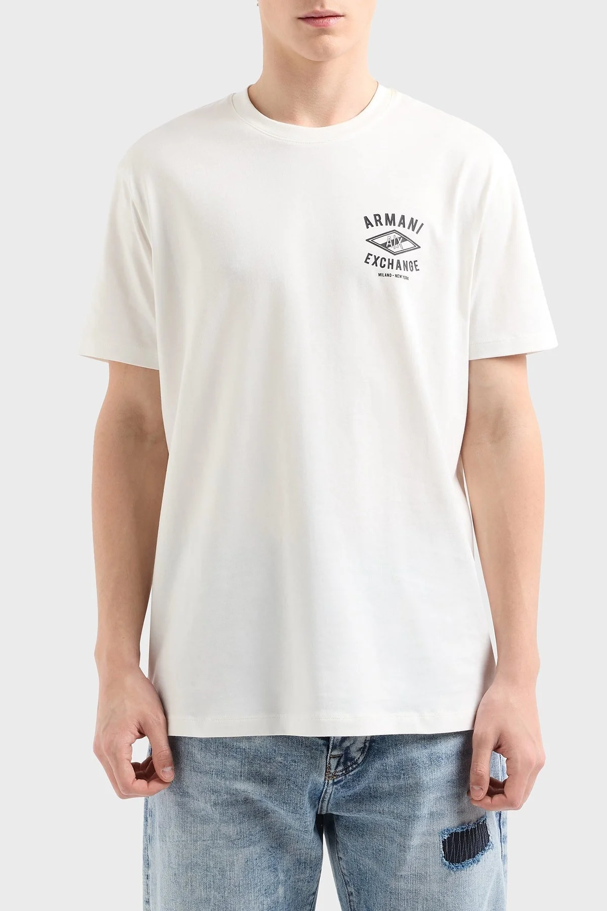 Armani Exchage Logo Baskılı % 100 Pamuk Regular Fit Bisiklet Yaka Erkek T Shirt XM000550 AF10362 U0009 BEYAZ - 5