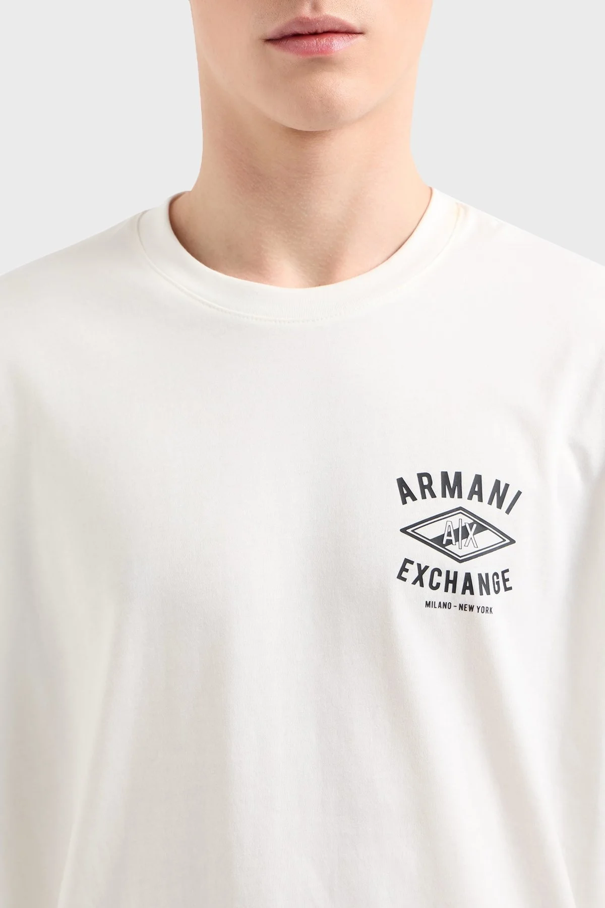 Armani Exchage Logo Baskılı % 100 Pamuk Regular Fit Bisiklet Yaka Erkek T Shirt XM000550 AF10362 U0009 BEYAZ - 6