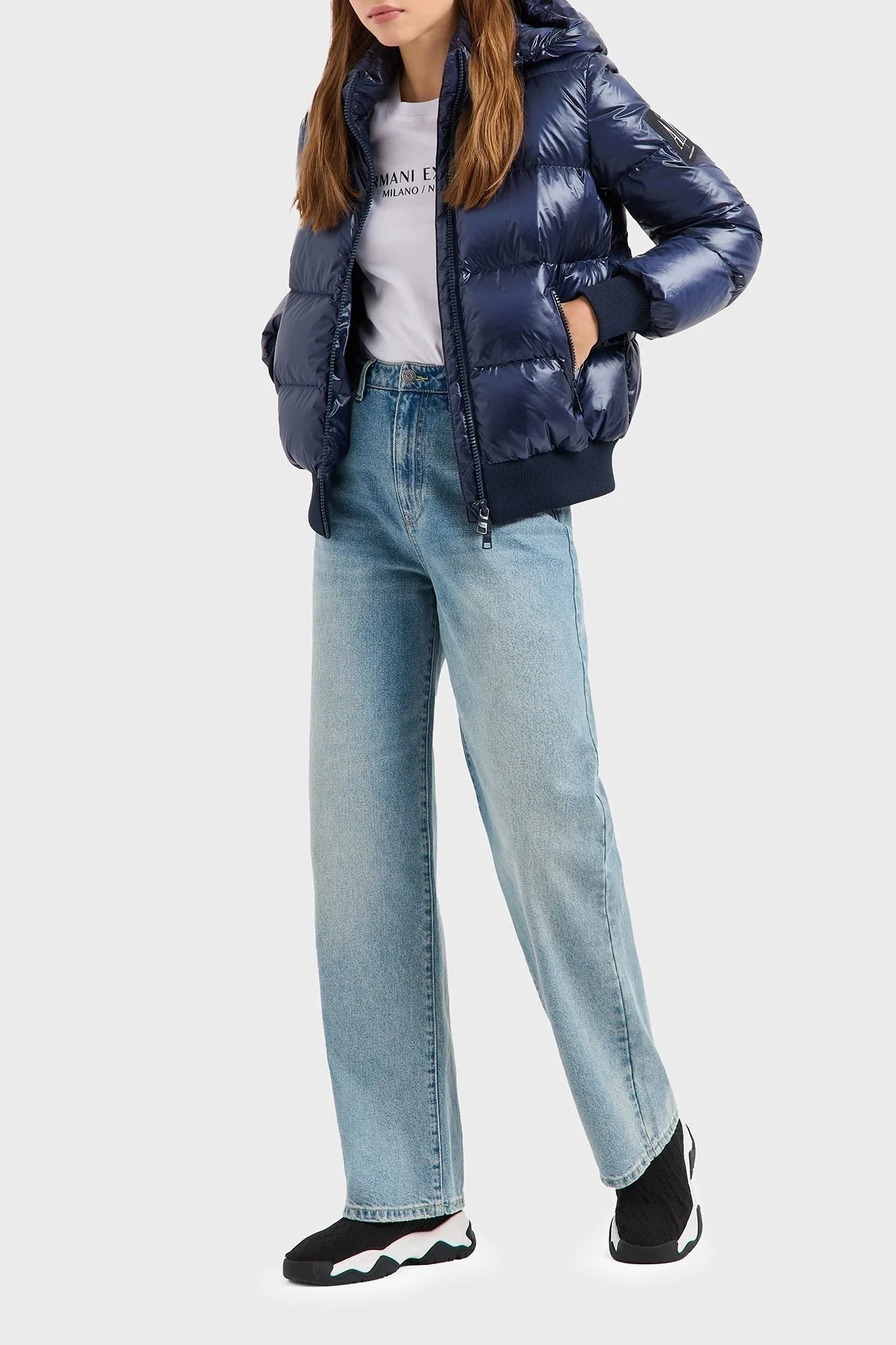 Armani Exchage Logo Baskılı % 100 Pamuk Slim Fit Yuvarlak Yaka Bayan T Shirt 8NYTAB YJG3Z 1000 BEYAZ - 7