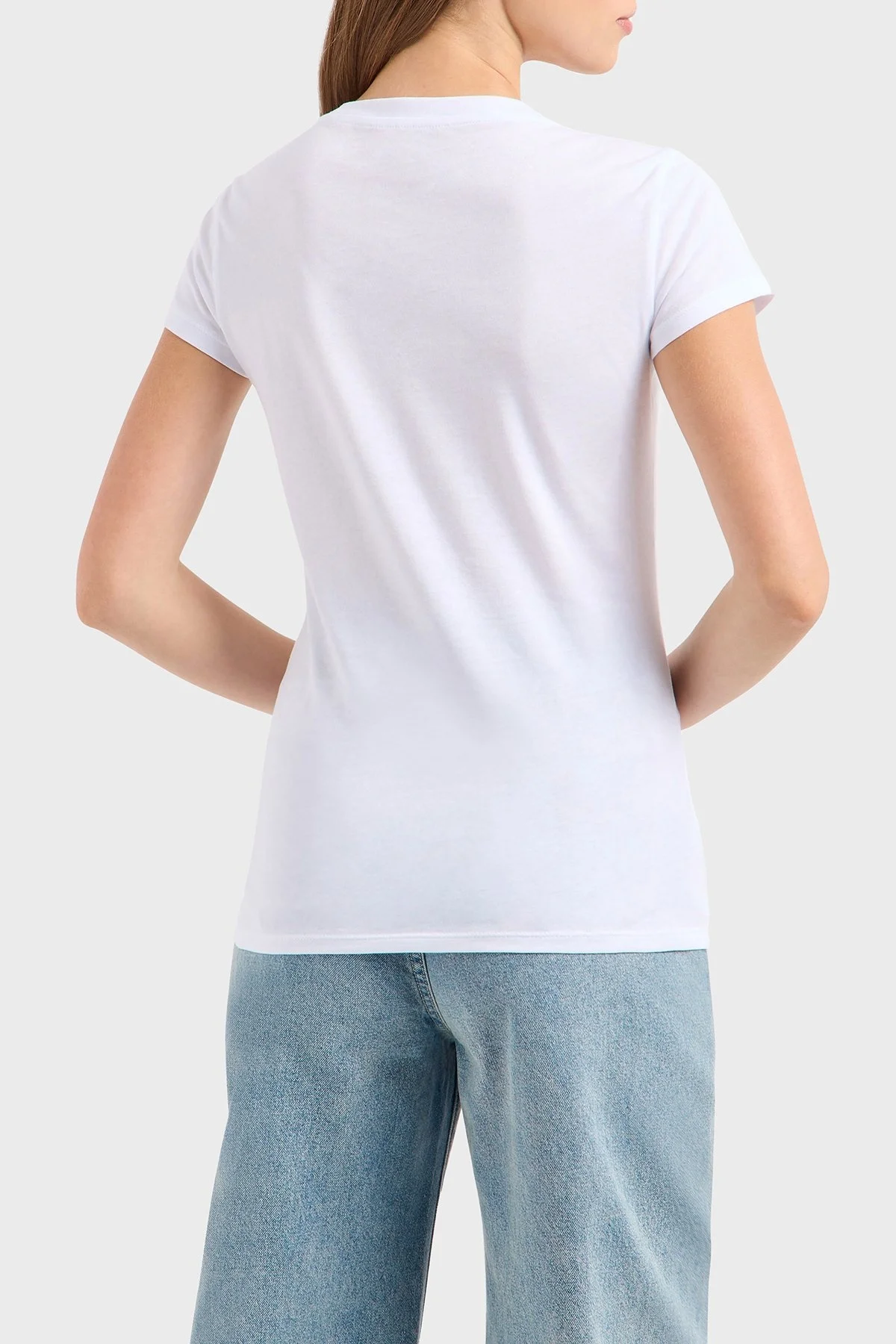 Armani Exchage Logo Baskılı % 100 Pamuk Slim Fit Yuvarlak Yaka Bayan T Shirt 8NYTAB YJG3Z 1000 BEYAZ - 8