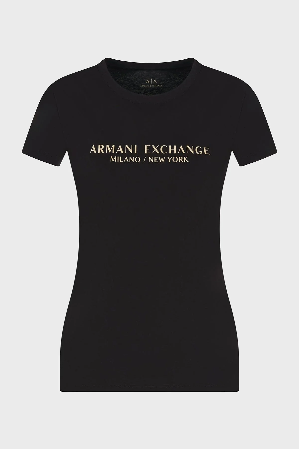 Armani Exchage Logo Baskılı % 100 Pamuk Slim Fit Yuvarlak Yaka Bayan T Shirt 8NYTAB YJG3Z 52AK SİYAH-GOLD - 10