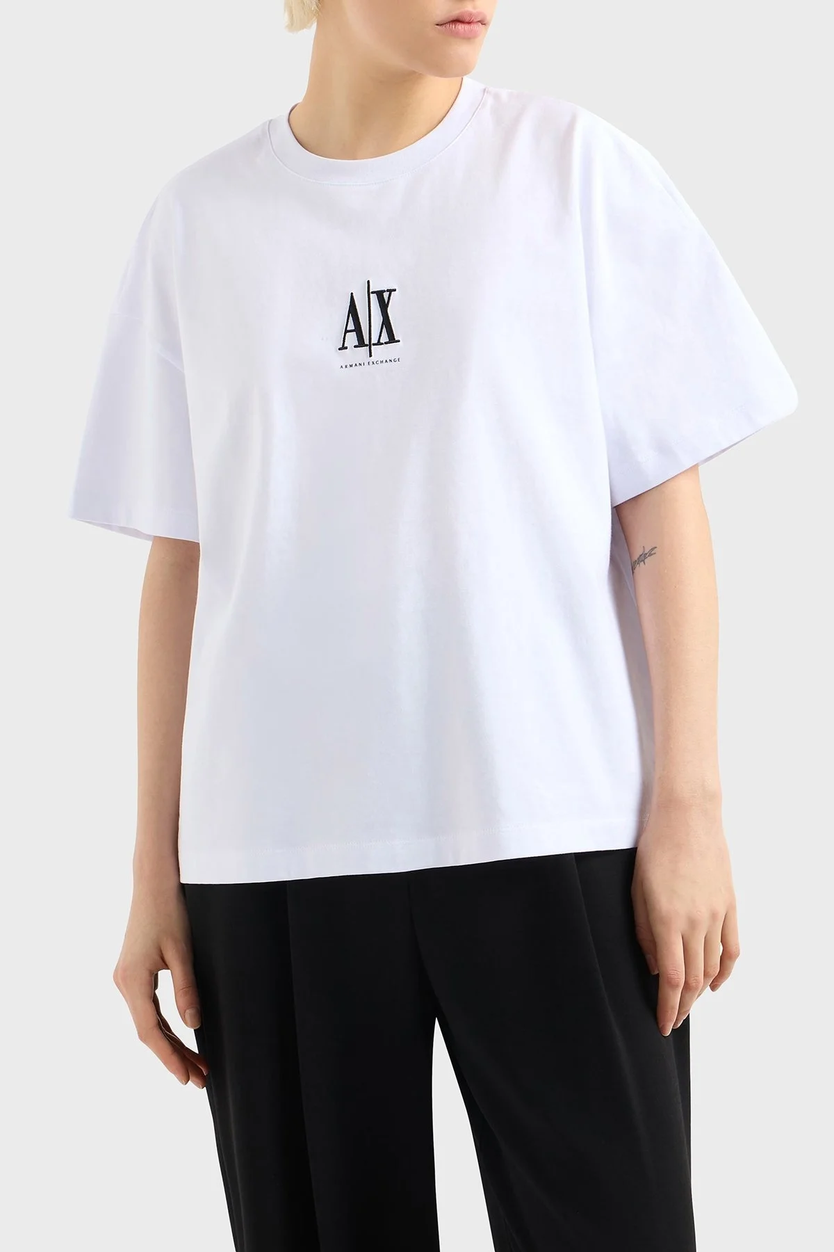 Armani Exchage Logo Baskılı Relaxed Fit Bisiklet Yaka Bayan T Shirt XW001182 AF15085 U0002 BEYAZ - 6