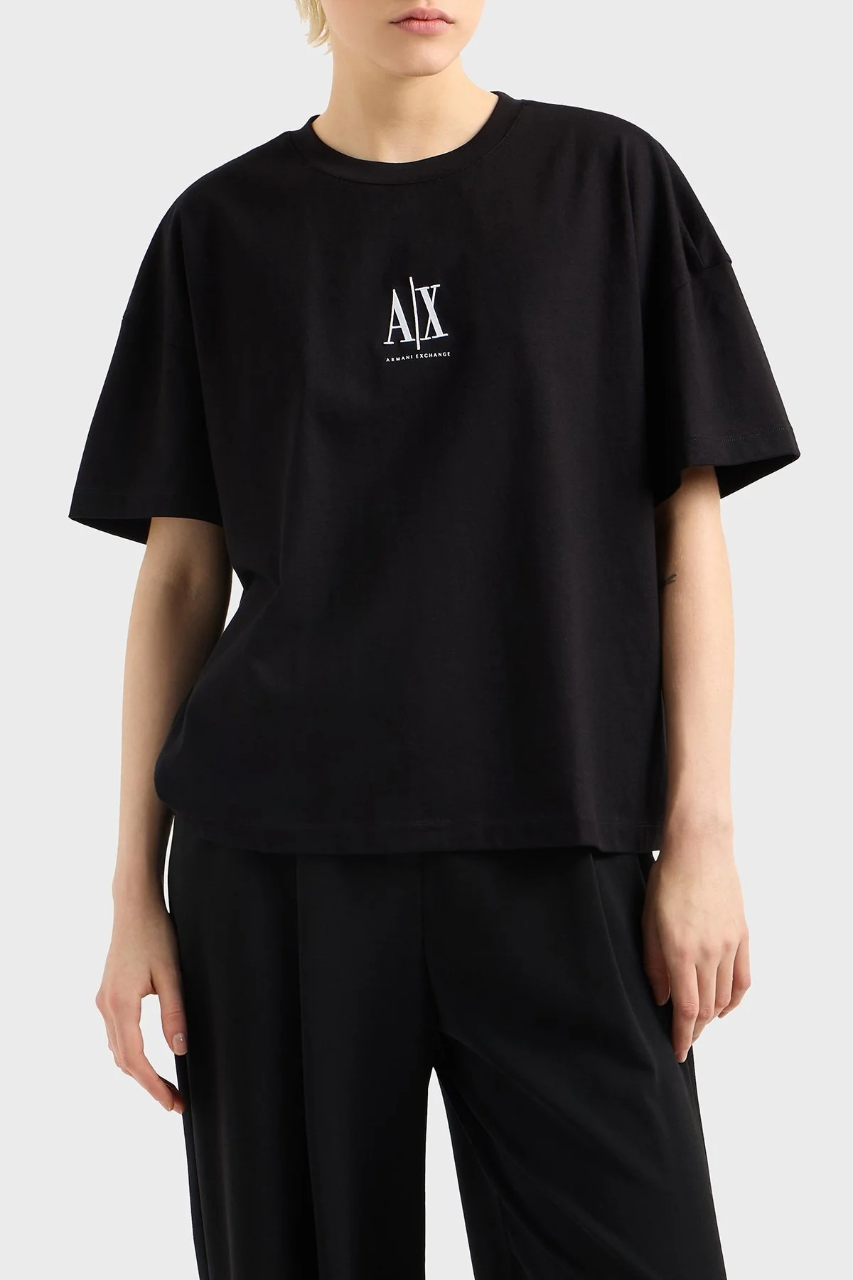 Armani Exchage Logo Baskılı Relaxed Fit Bisiklet Yaka Bayan T Shirt XW001182 AF15085 UC001 SİYAH - 6