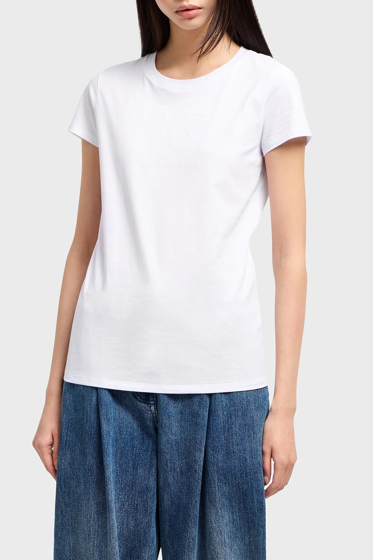 Armani Exchage Logolu % 100 Pamuk Slim Fit Bisiklet Yaka Bayan T Shirt XW000530 AF10359 U0002 BEYAZ - 6