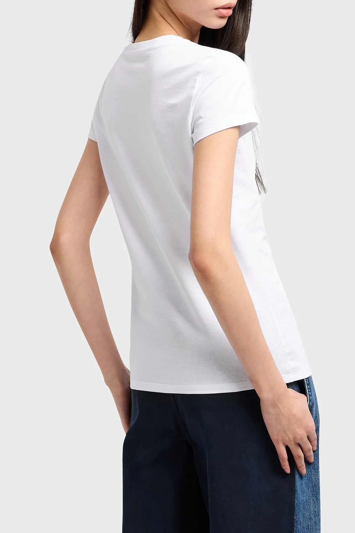 Armani Exchage Logolu % 100 Pamuk Slim Fit Bisiklet Yaka Bayan T Shirt XW000530 AF10359 U0002 BEYAZ - 8