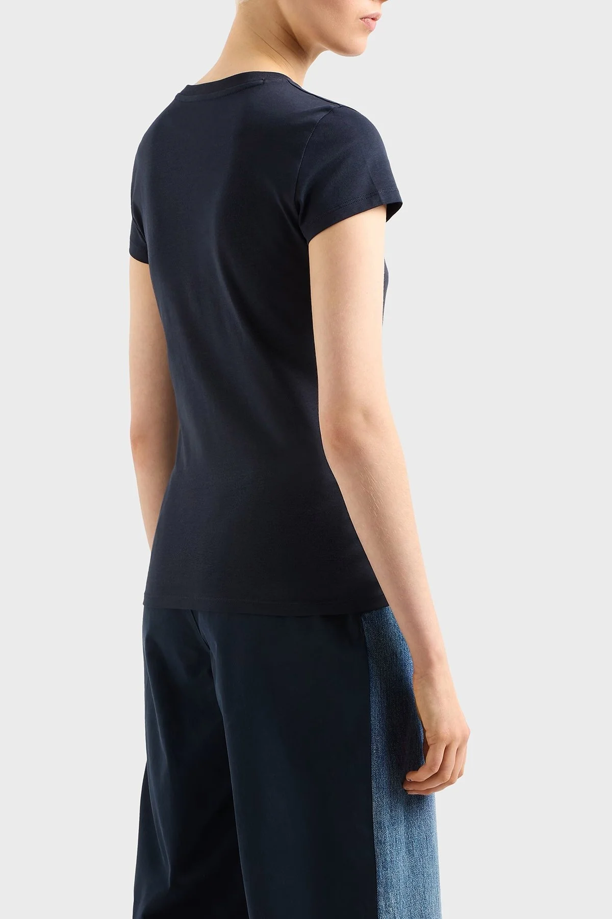 Armani Exchage Logolu % 100 Pamuk Slim Fit Bisiklet Yaka Bayan T Shirt XW000530 AF10359 UB100 LACİVERT - 3