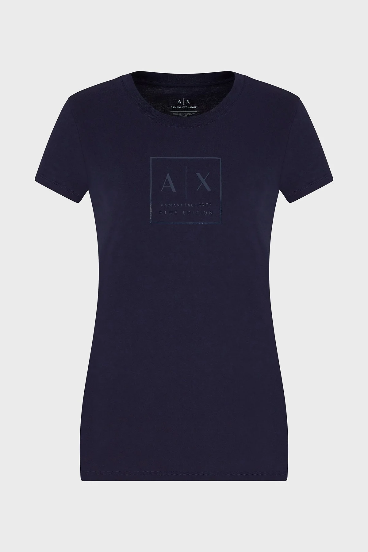 Armani Exchage Logolu % 100 Pamuk Slim Fit Bisiklet Yaka Bayan T Shirt XW000530 AF10359 UB100 LACİVERT - 5