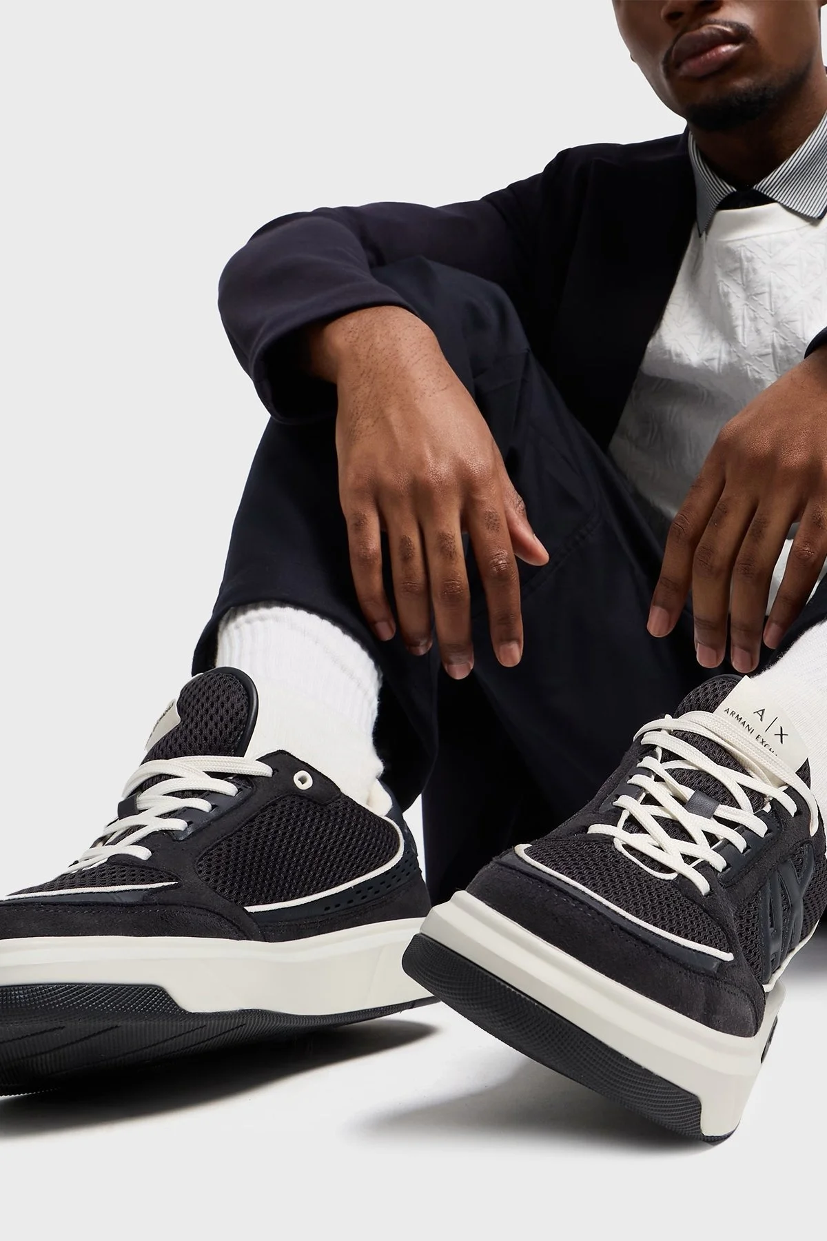 Armani Exchage Logolu File Detaylı Sneaker Erkek Ayakkabı XUX242 XV912 U385 LACİVERT-EKRU - 9