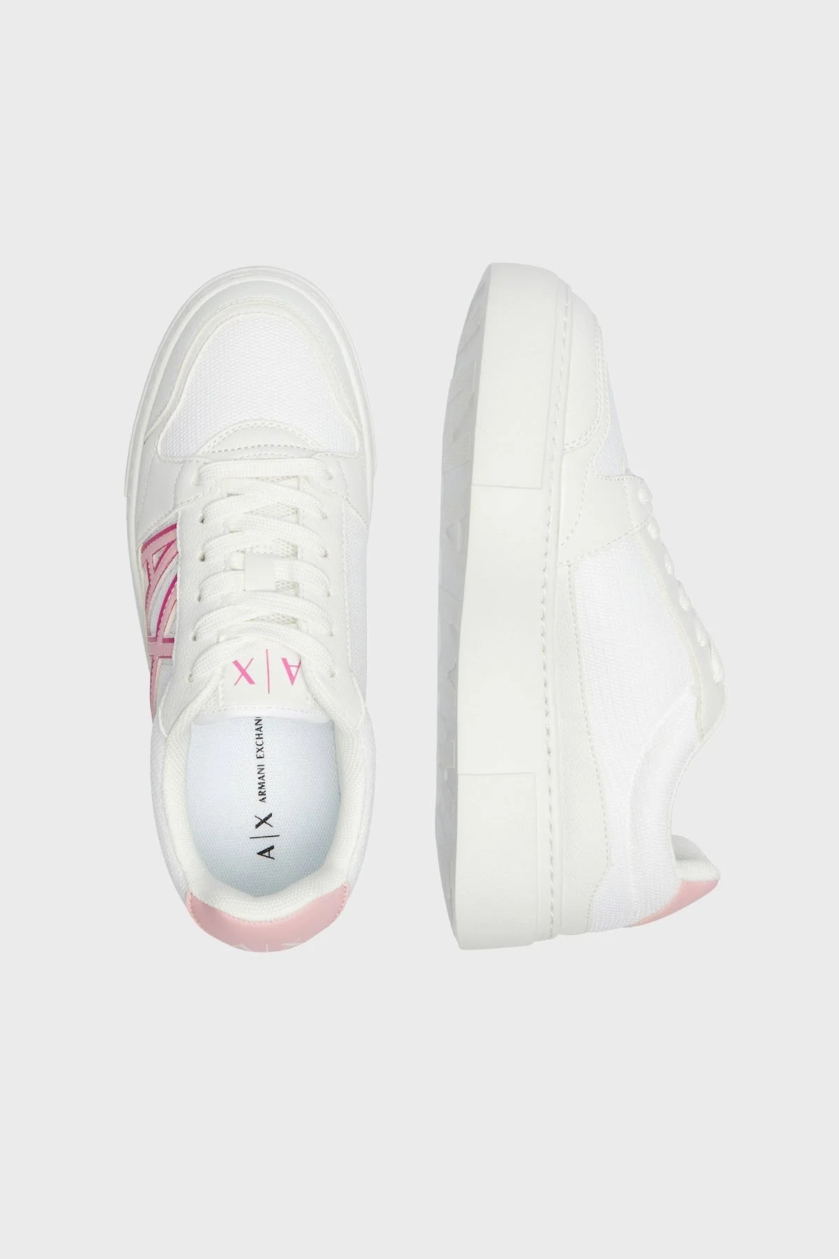 Armani Exchage Logolu Kalın Taban Sneaker Bayan Ayakkabı XDX178 XV929 S935 BEYAZ-PEMBE - 7