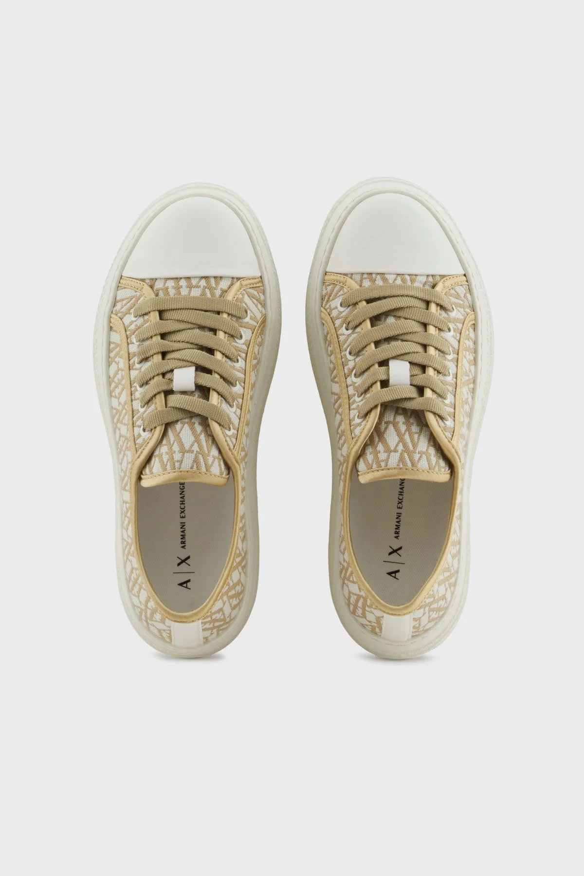 Armani Exchage Logolu Kalın Taban Sneaker Bayan Ayakkabı XDX180 XV931 U631 BEJ-BEYAZ - 9