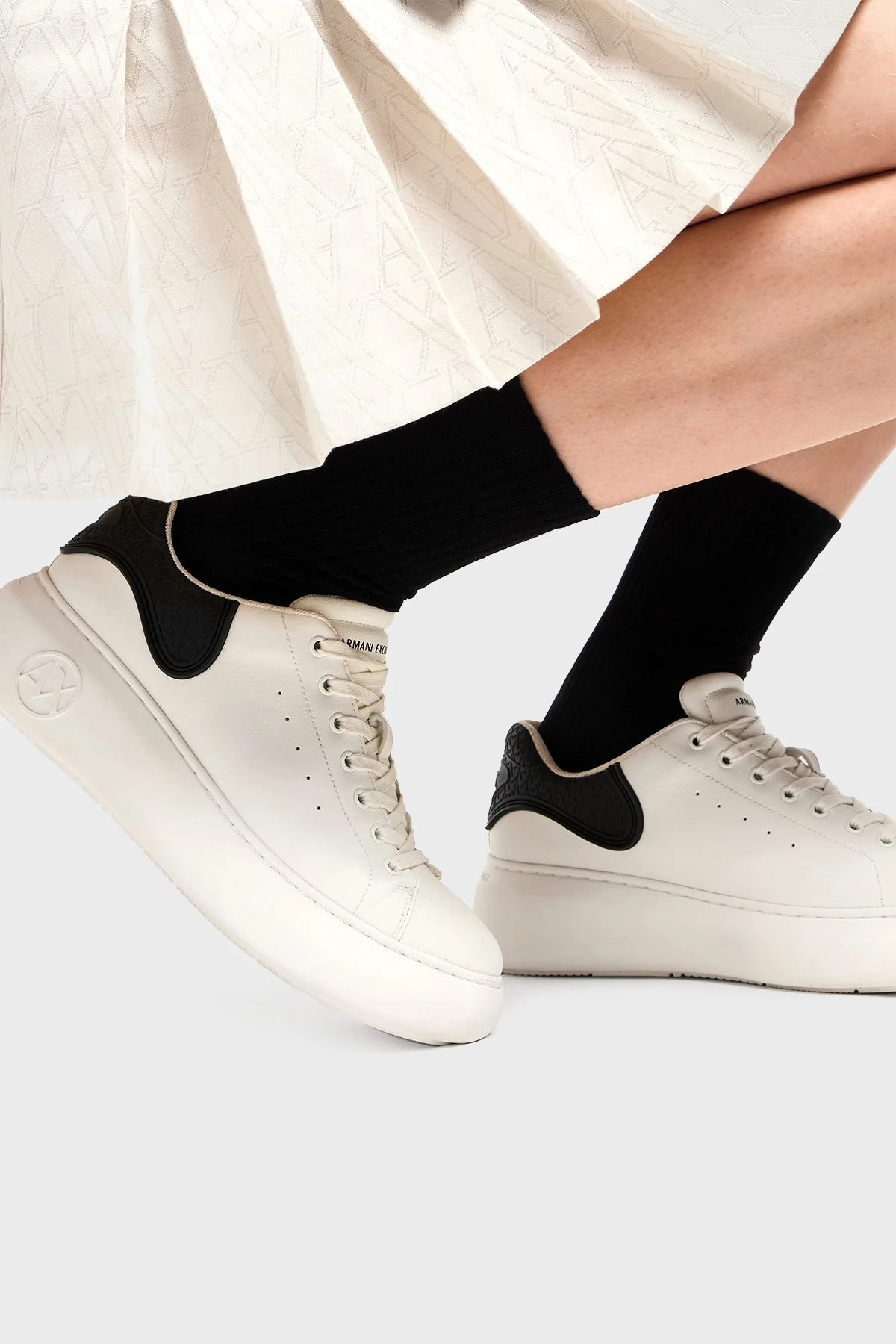 Armani Exchage Logolu Platform Taban Sneaker Bayan Ayakkabı XDX188 XV937 N480 BEYAZ-SİYAH - 9