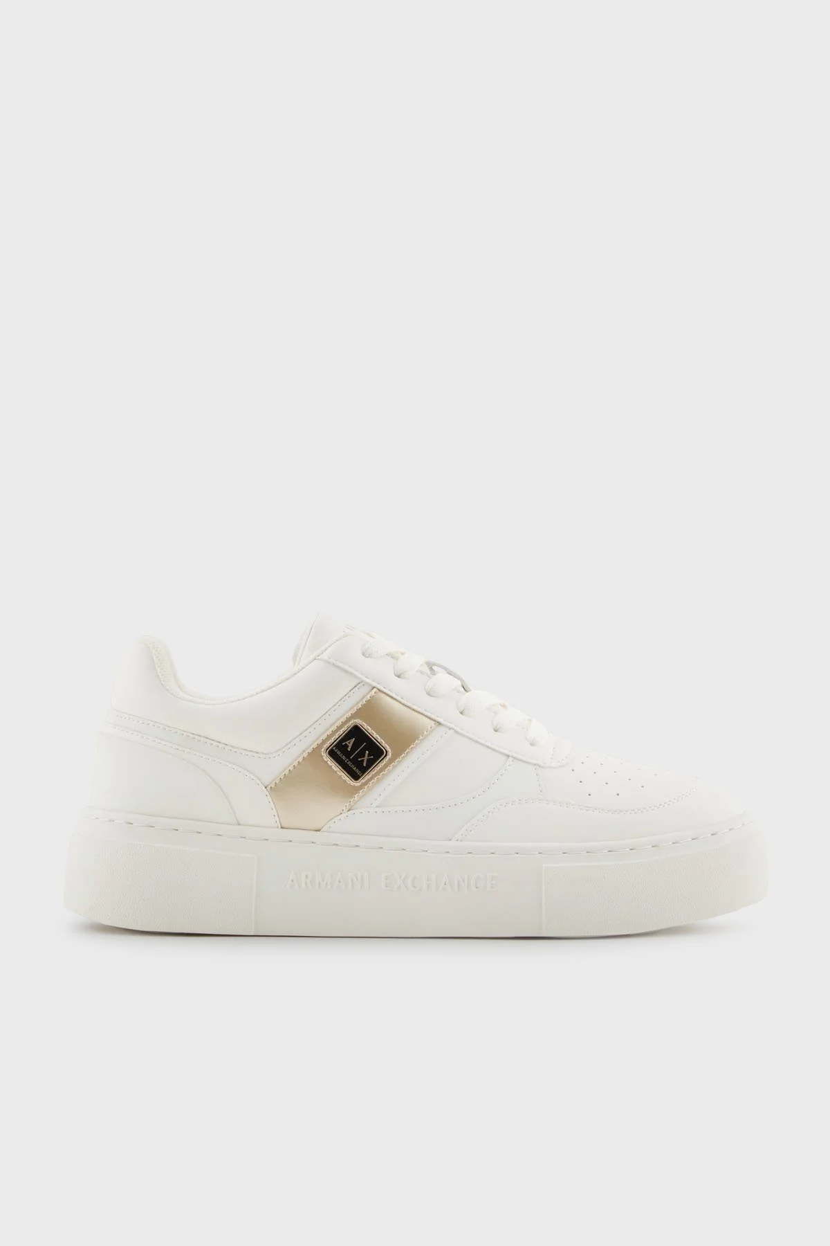 Armani Exchage Logolu Şerit Detaylı Kalın Taban Sneaker Bayan Ayakkabı XDX176 XV917 T779 BEYAZ-GOLD - 7