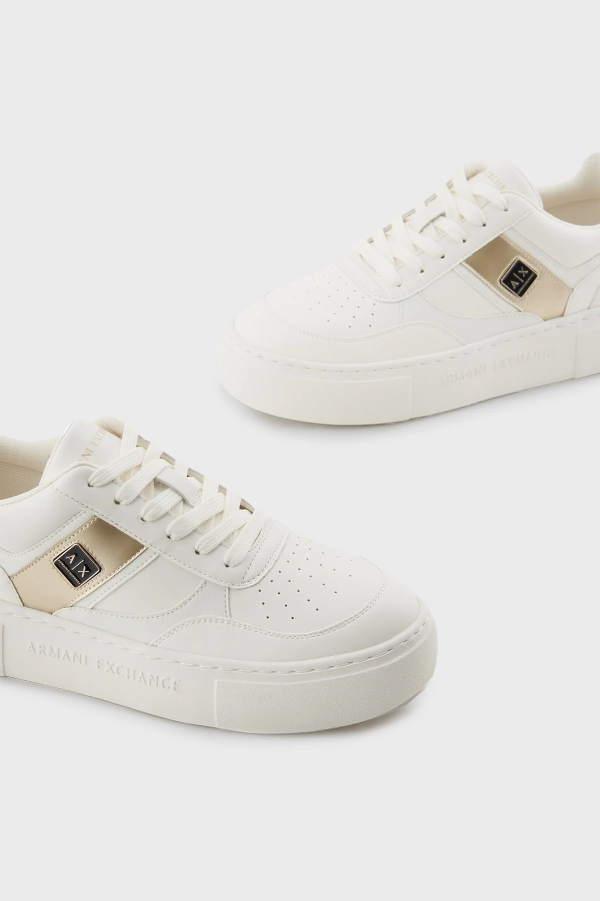 Armani Exchage Logolu Şerit Detaylı Kalın Taban Sneaker Bayan Ayakkabı XDX176 XV917 T779 BEYAZ-GOLD - 10