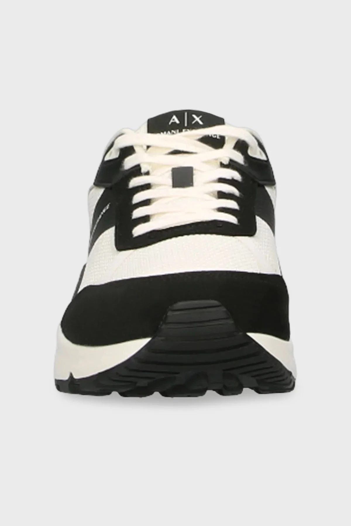 Armani Exchage Logolu Süet Detaylı Kalın Taban Sneaker Erkek Ayakkabı XUX265 XV957 N814 SİYAH-BEYAZ - 9