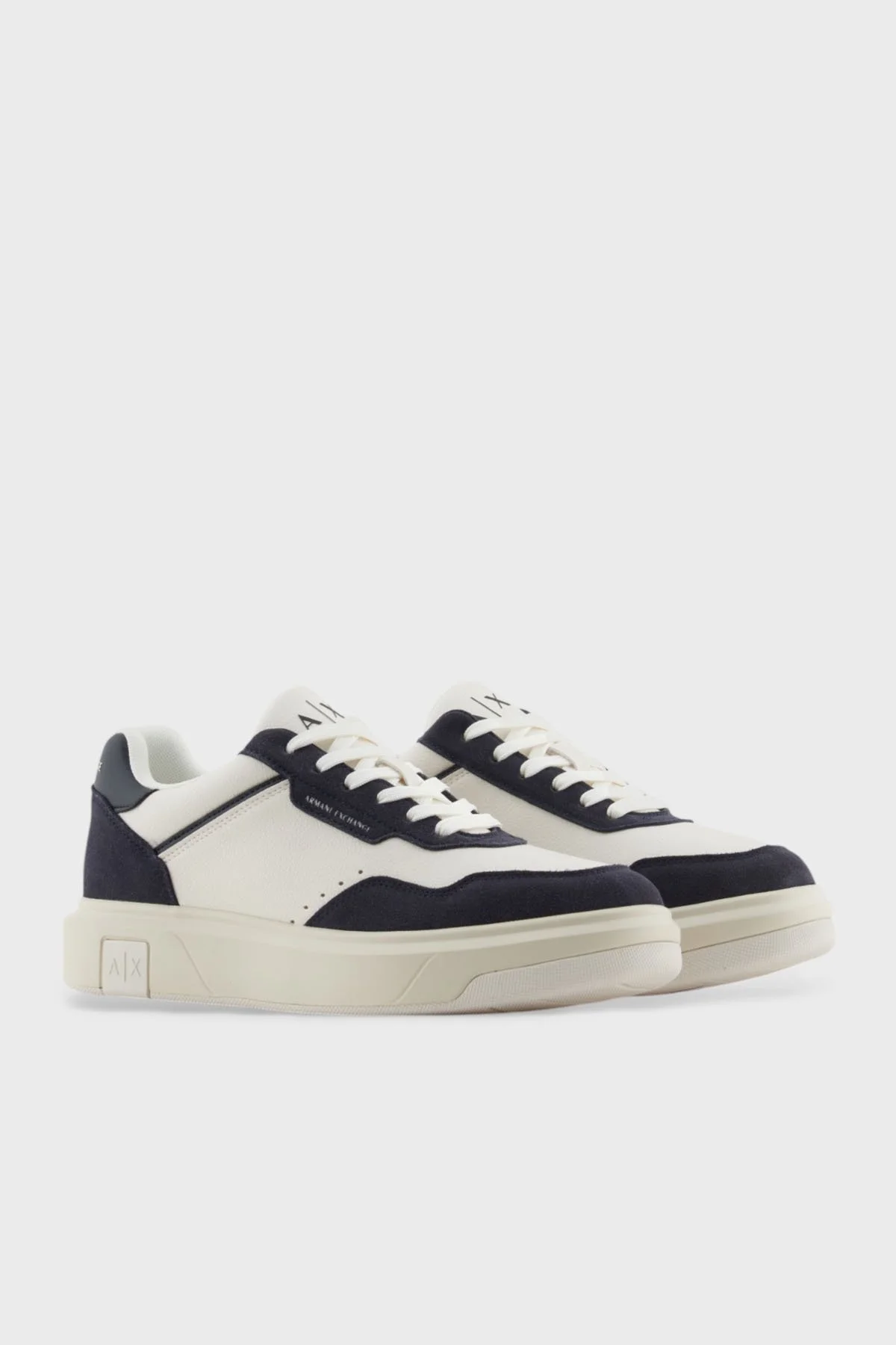 Armani Exchage Logolu Süet Karışımlı Sneaker Erkek Ayakkabı XUX254 XV950 U388 EKRU-LACİVERT - 2