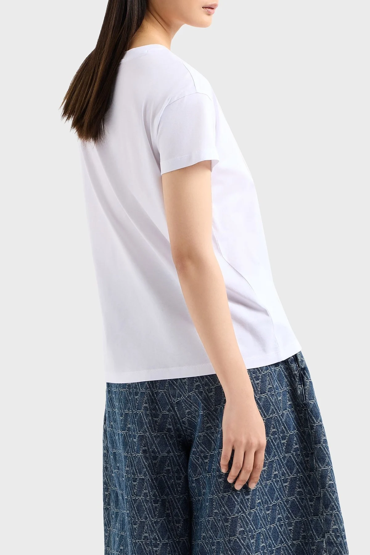 Armani Exchage Logolu Taşlı % 100 Pamuk Relaxed Fit Bisiklet Yaka Bayan T Shirt XW000830 AF10356 U0002 BEYAZ - 8