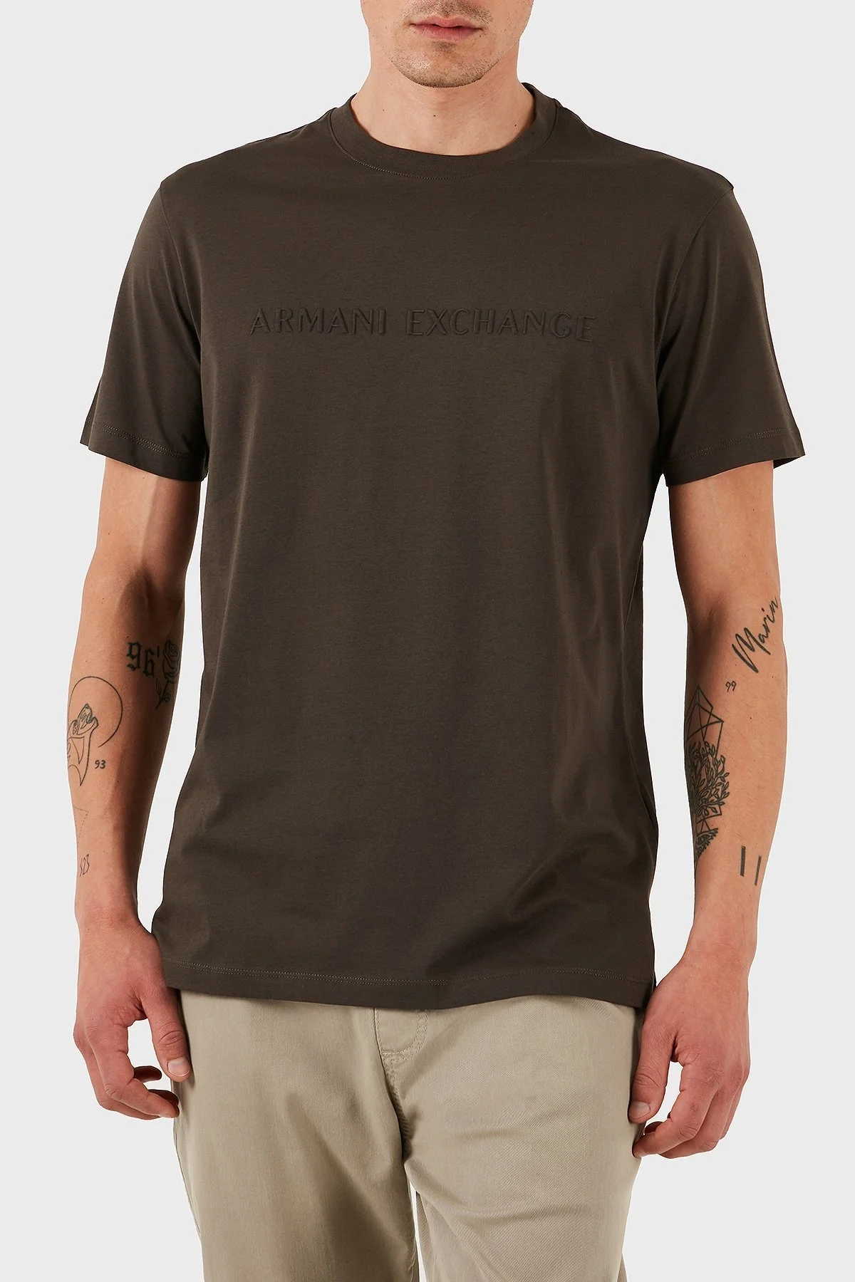 Armani Exchage Pamuklu Kabartmalı Logo Baskılı Regular Fit Bisiklet Yaka Erkek T Shirt XM000554 AF10356 U8120 KAHVE - 7