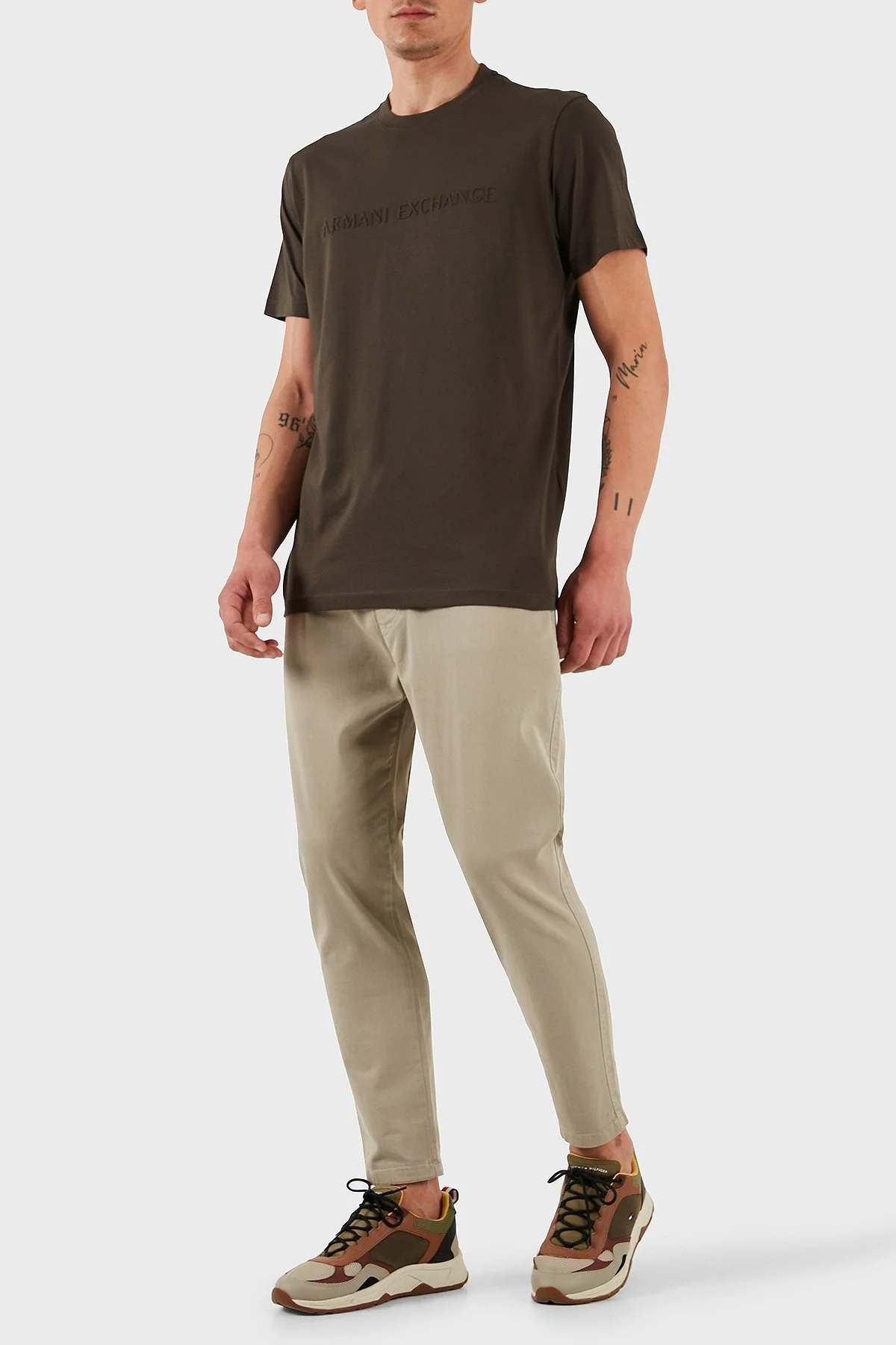 Armani Exchage Pamuklu Kabartmalı Logo Baskılı Regular Fit Bisiklet Yaka Erkek T Shirt XM000554 AF10356 U8120 KAHVE - 8