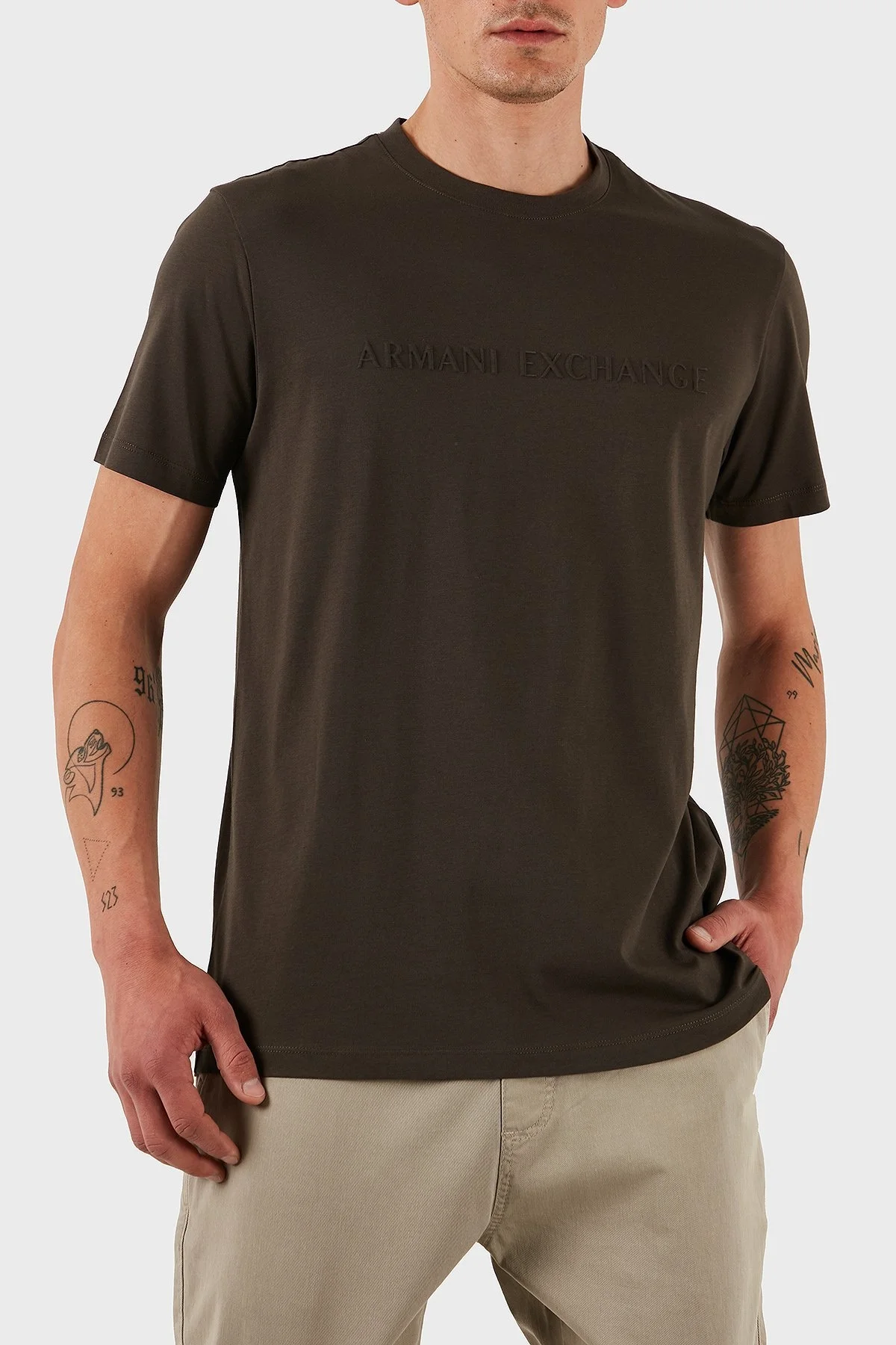 Armani Exchage Pamuklu Kabartmalı Logo Baskılı Regular Fit Bisiklet Yaka Erkek T Shirt XM000554 AF10356 U8120 KAHVE - 10