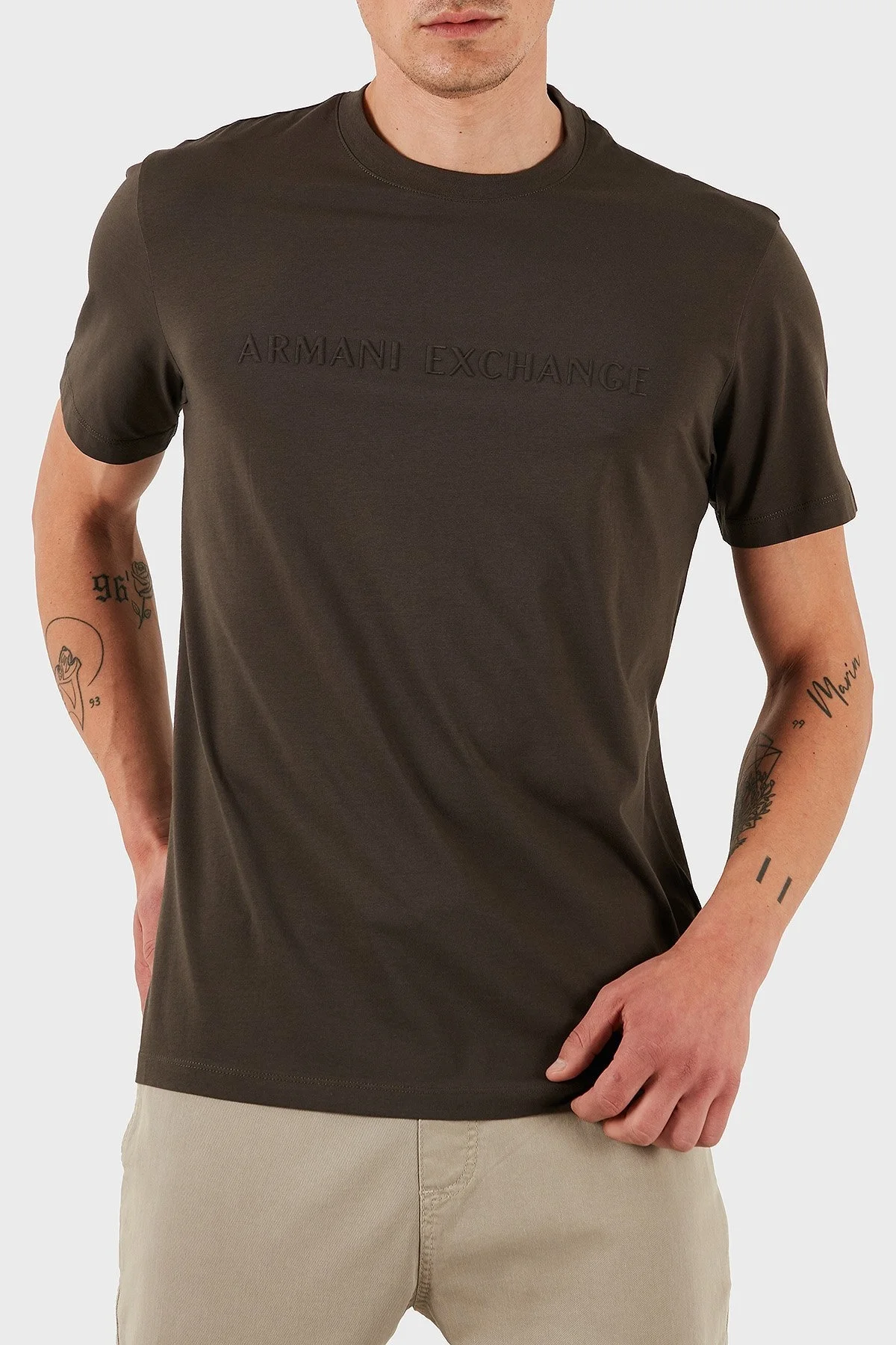 Armani Exchage Pamuklu Kabartmalı Logo Baskılı Regular Fit Bisiklet Yaka Erkek T Shirt XM000554 AF10356 U8120 KAHVE - 11