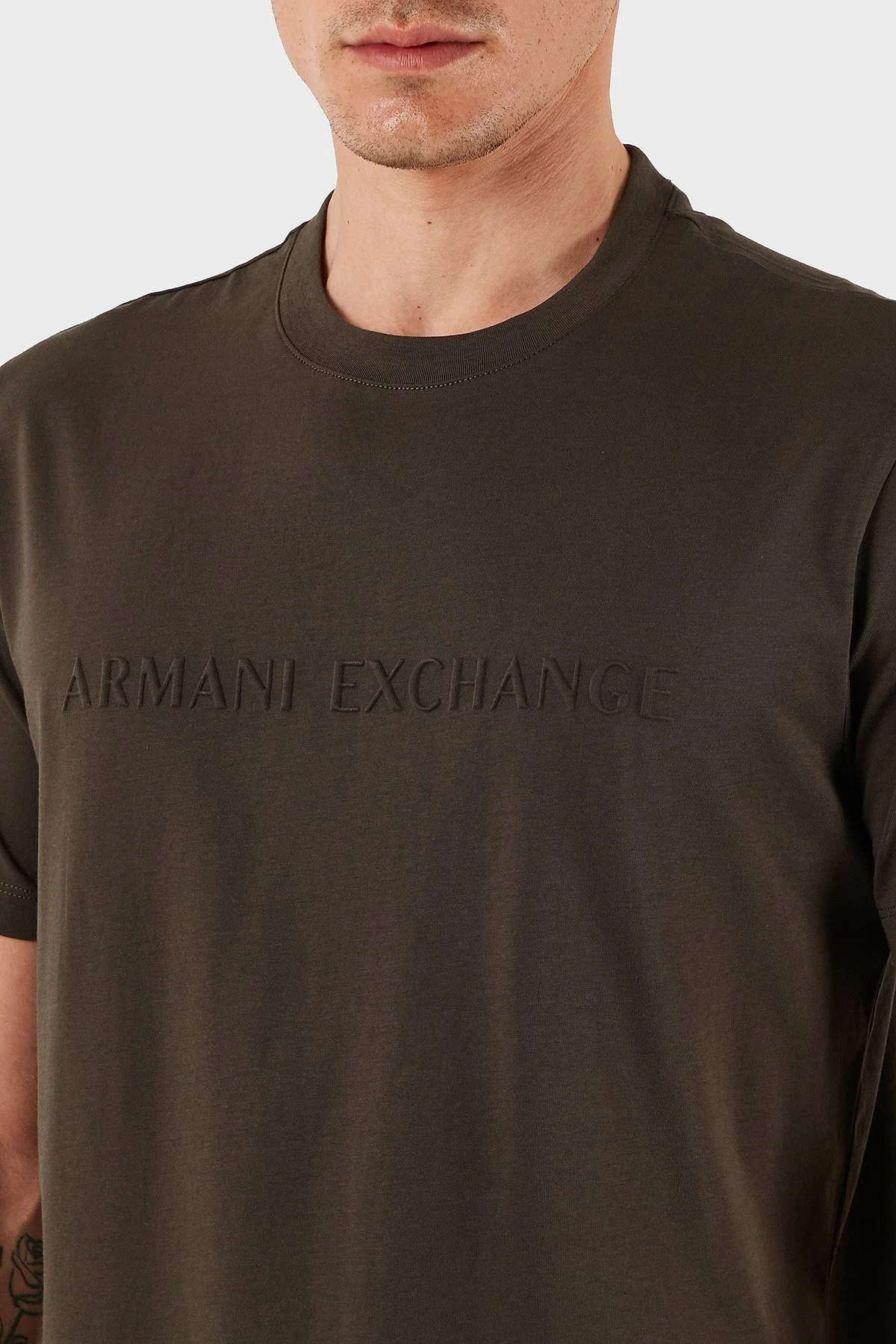 Armani Exchage Pamuklu Kabartmalı Logo Baskılı Regular Fit Bisiklet Yaka Erkek T Shirt XM000554 AF10356 U8120 KAHVE - 18