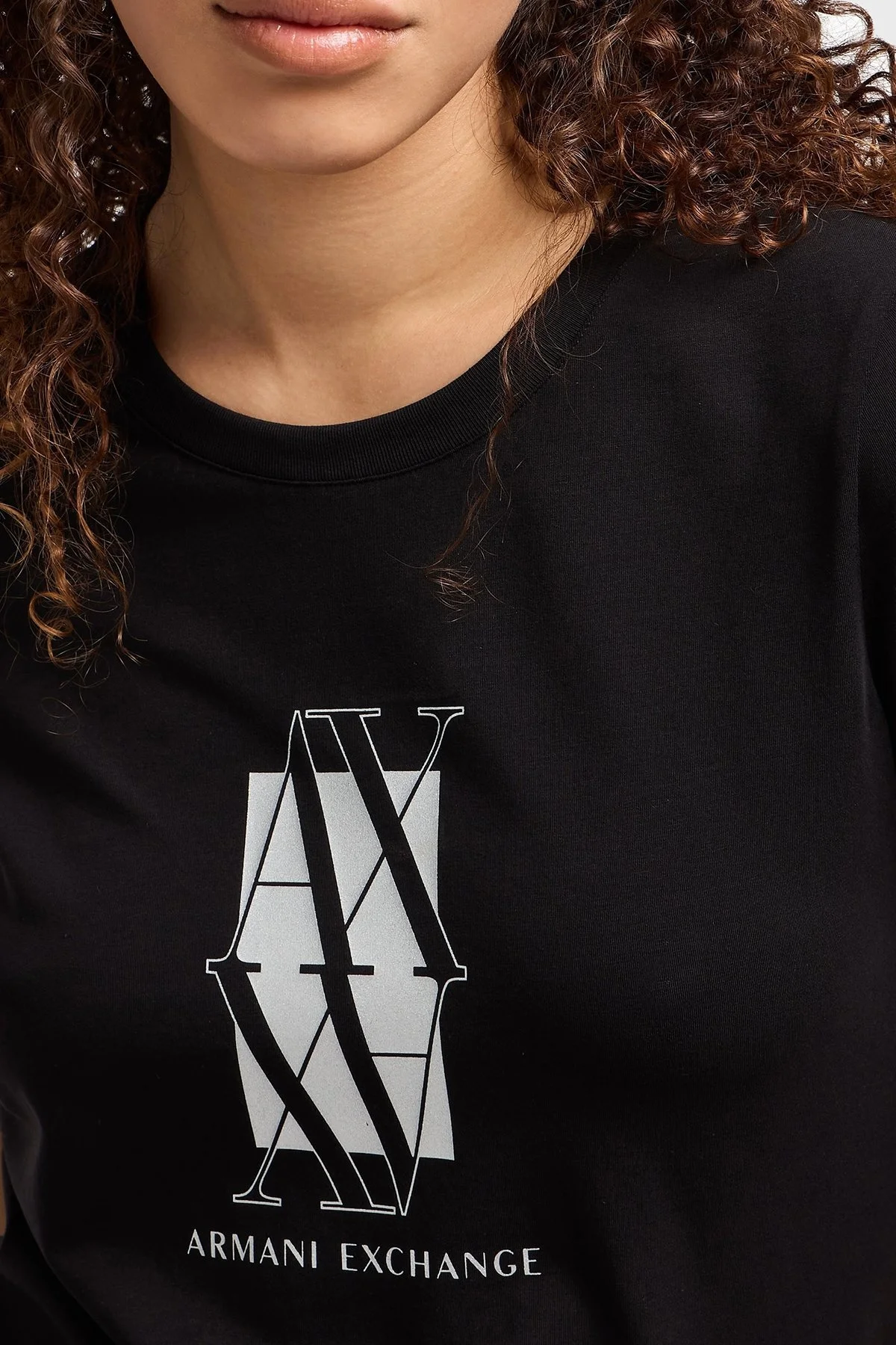 Armani Exchage Pamuklu Slim Fit Bisiklet Yaka Logolu Bayan T Shirt XW000511 AF11929 UC001 SİYAH - 9