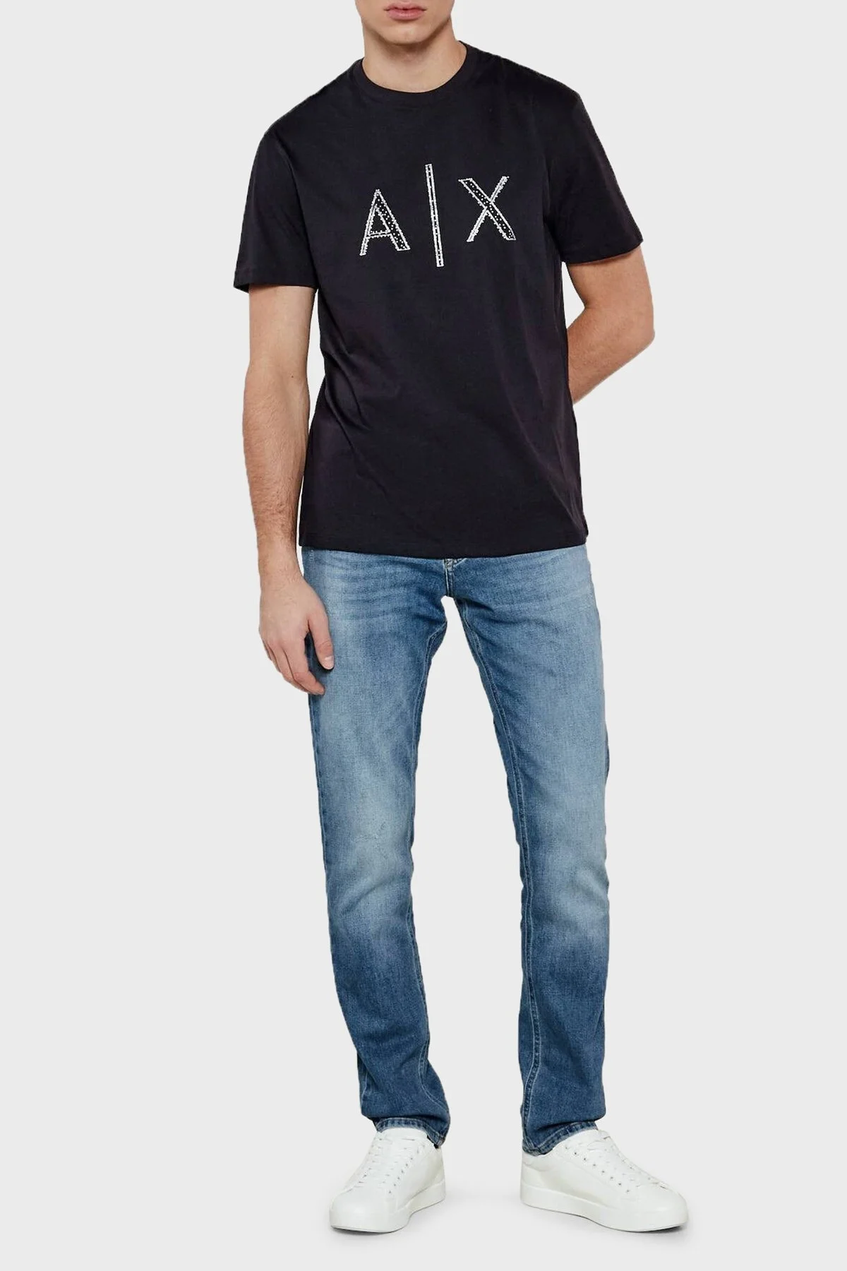 Armani Exchage Taşlı % 100 Pamuk Regular Fit Bisiklet Yaka Erkek T Shirt XM000325 AF10364 UB101 LACİVERT - 7