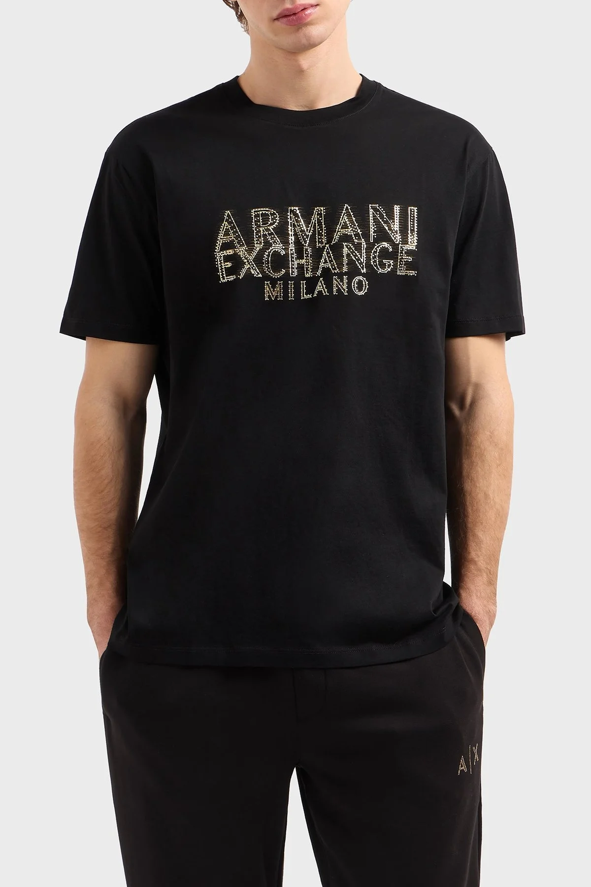 Armani Exchage Taşlı % 100 Pamuk Regular Fit Bisiklet Yaka Erkek T Shirt XM000326 AF10364 UC001 SİYAH - 6