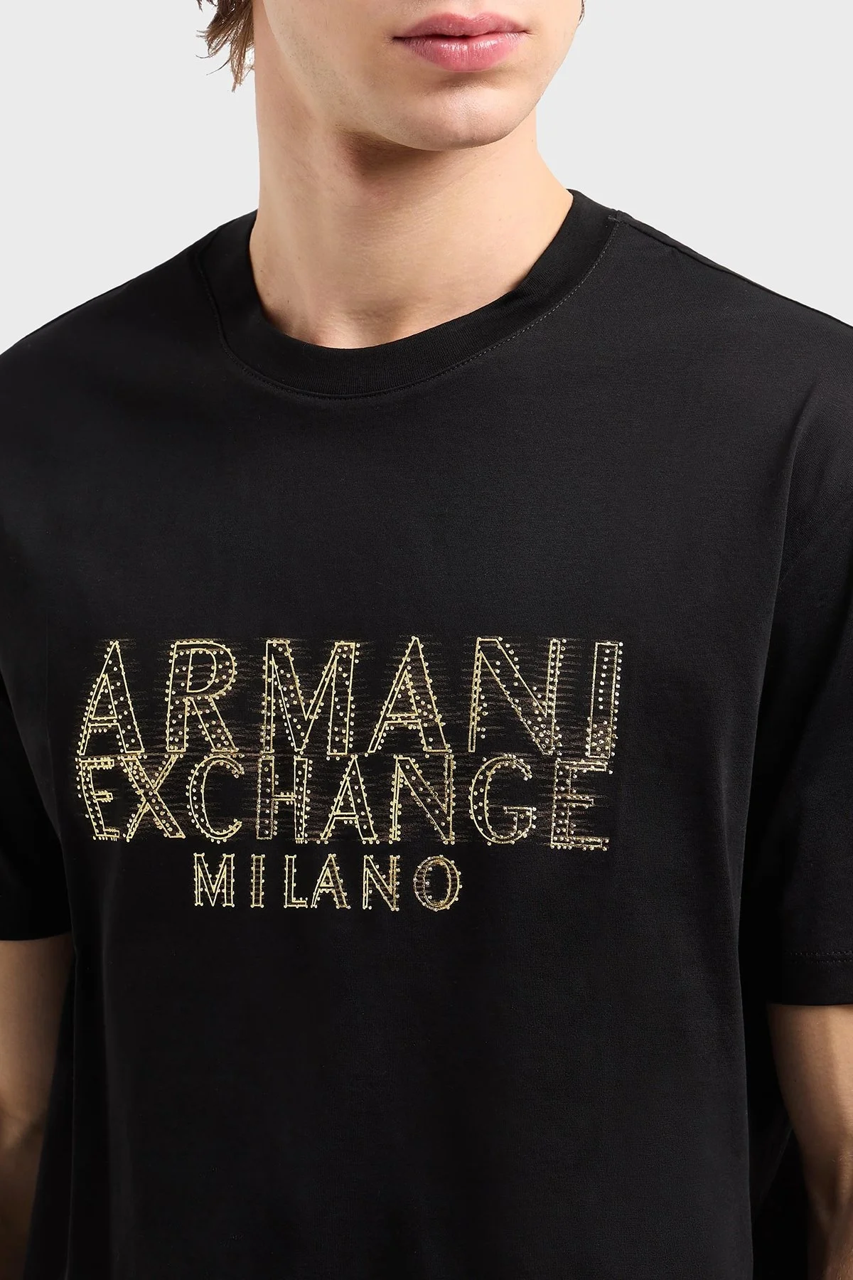 Armani Exchage Taşlı % 100 Pamuk Regular Fit Bisiklet Yaka Erkek T Shirt XM000326 AF10364 UC001 SİYAH - 9