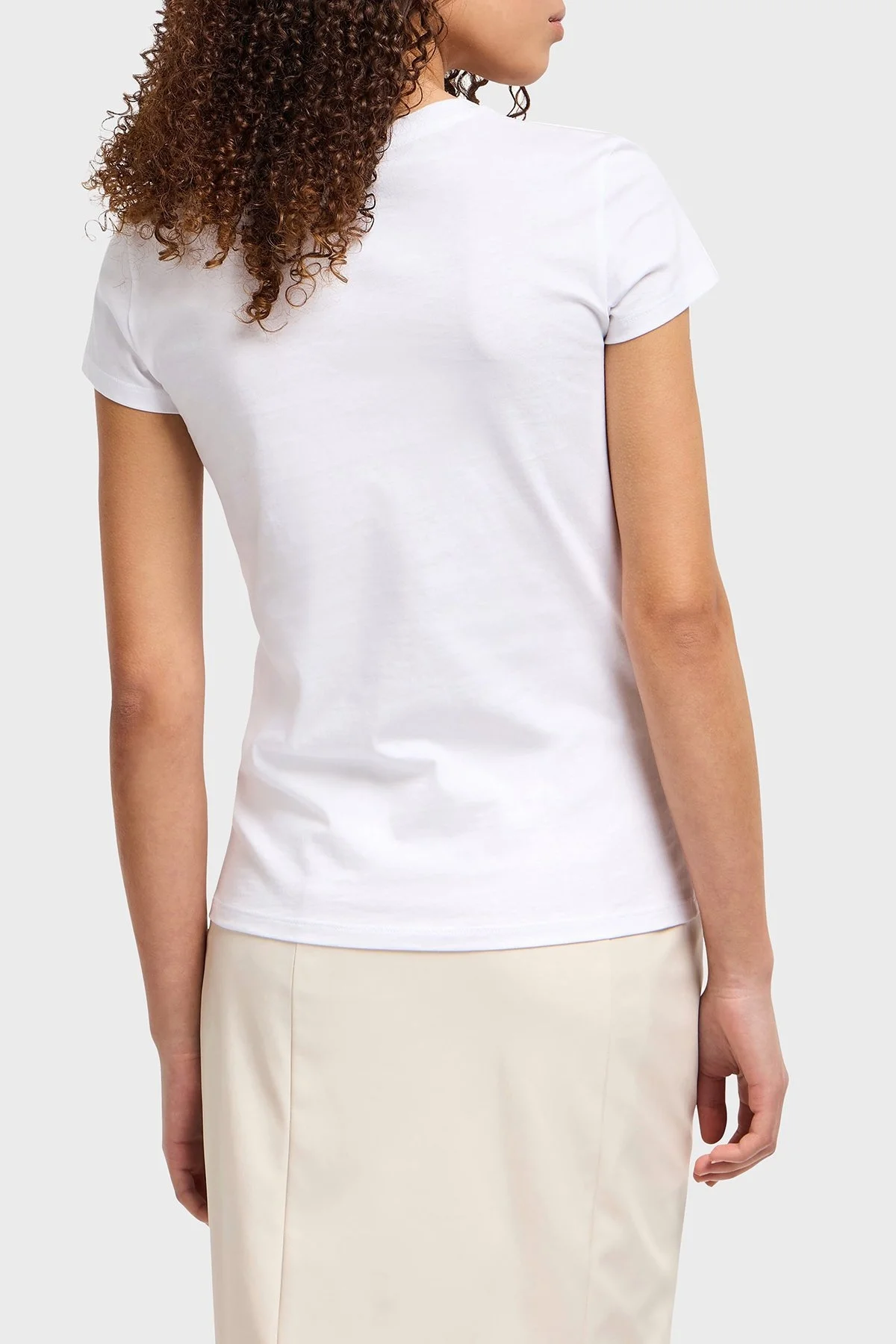 Armani Exchage Taşlı % 100 Pamuk Slim Fit Bisiklet Yaka Bayan T Shirt XW000386 AF10354 U0002 BEYAZ - 8