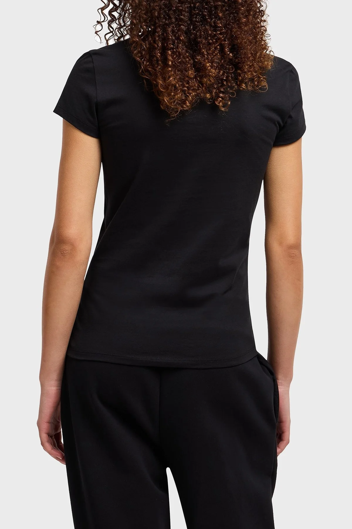 Armani Exchage Taşlı % 100 Pamuk Slim Fit Bisiklet Yaka Bayan T Shirt XW000386 AF10354 UC001 SİYAH - 8