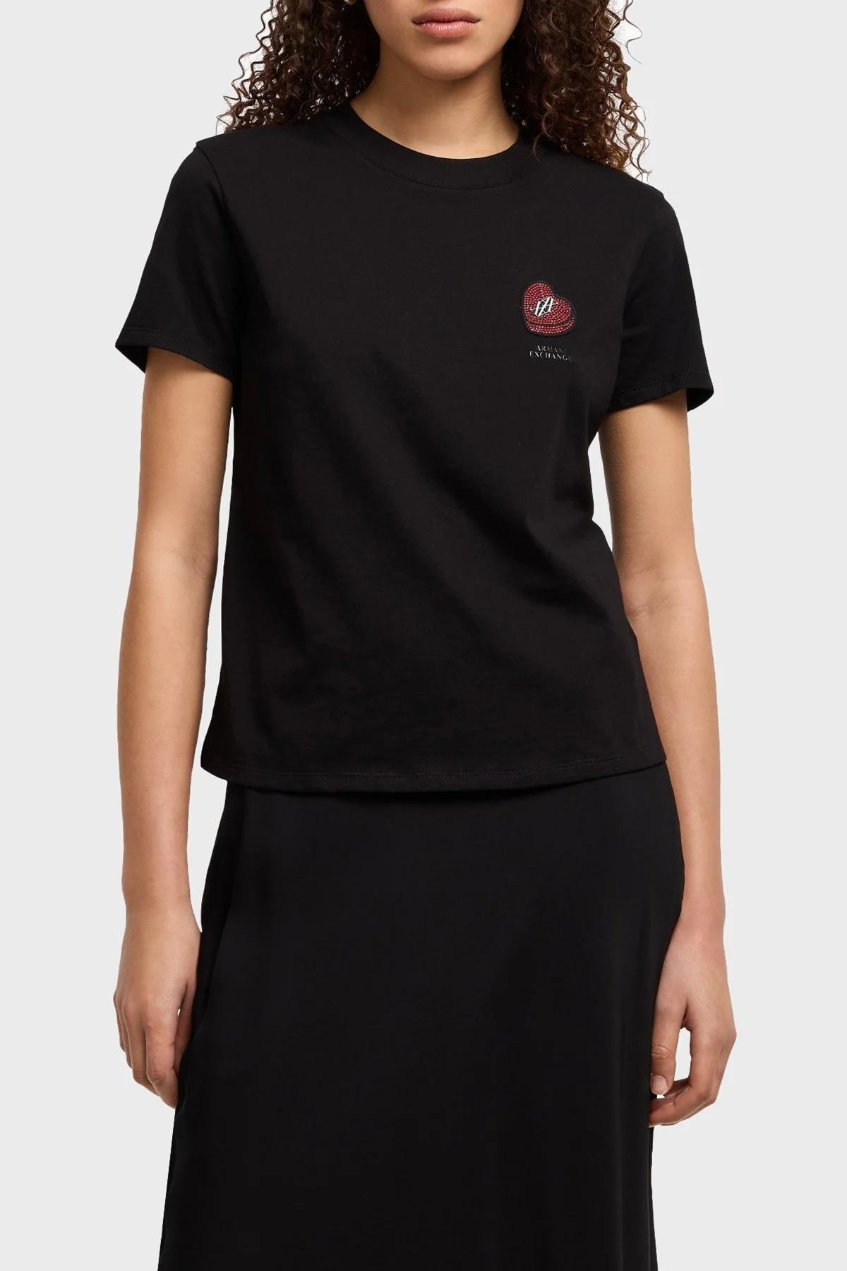 Armani Exchage Taşlı Logo Pamuklu Regular Fit Bayan T Shirt XW000518 AF10359 UC001 SİYAH - 5