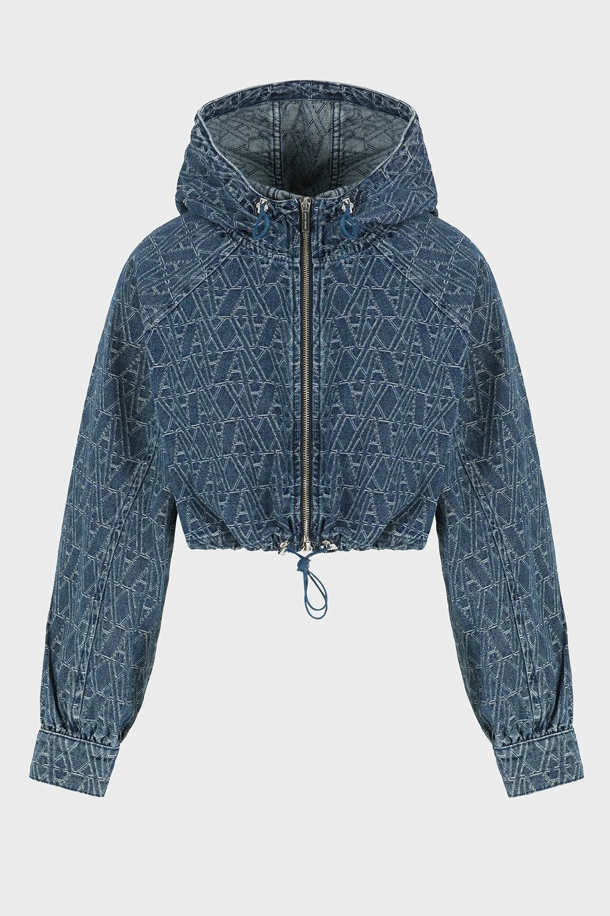 Armani Exchance % 100 Pamuk Tamamı Jakarlı Kapüşonlu Crop Bayan Kot Ceket XW001185 AF12844 FB055 LACİVERT - 6