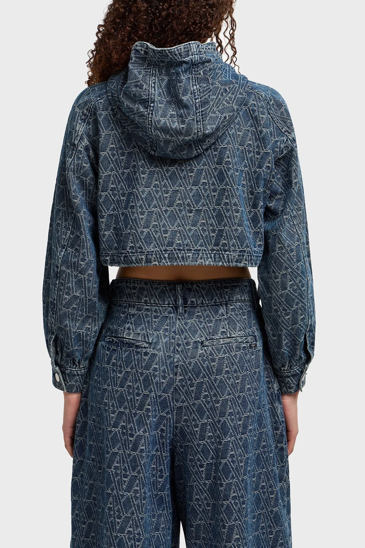 Armani Exchance % 100 Pamuk Tamamı Jakarlı Kapüşonlu Crop Bayan Kot Ceket XW001185 AF12844 FB055 LACİVERT - 7