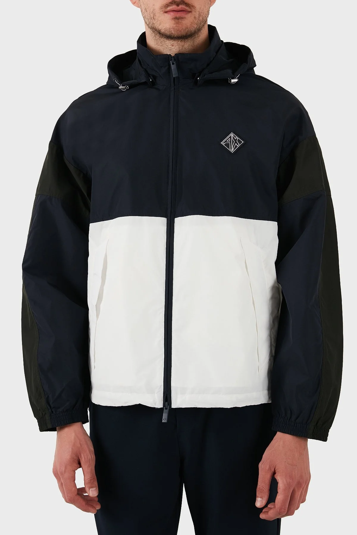 Armani Exchance Renk Bloklu Regular Fit Çıkarılabilir Kapüşonlu Erkek Ceket XM000190 AF12012 MB071 LACİVERT-BEYAZ - 7