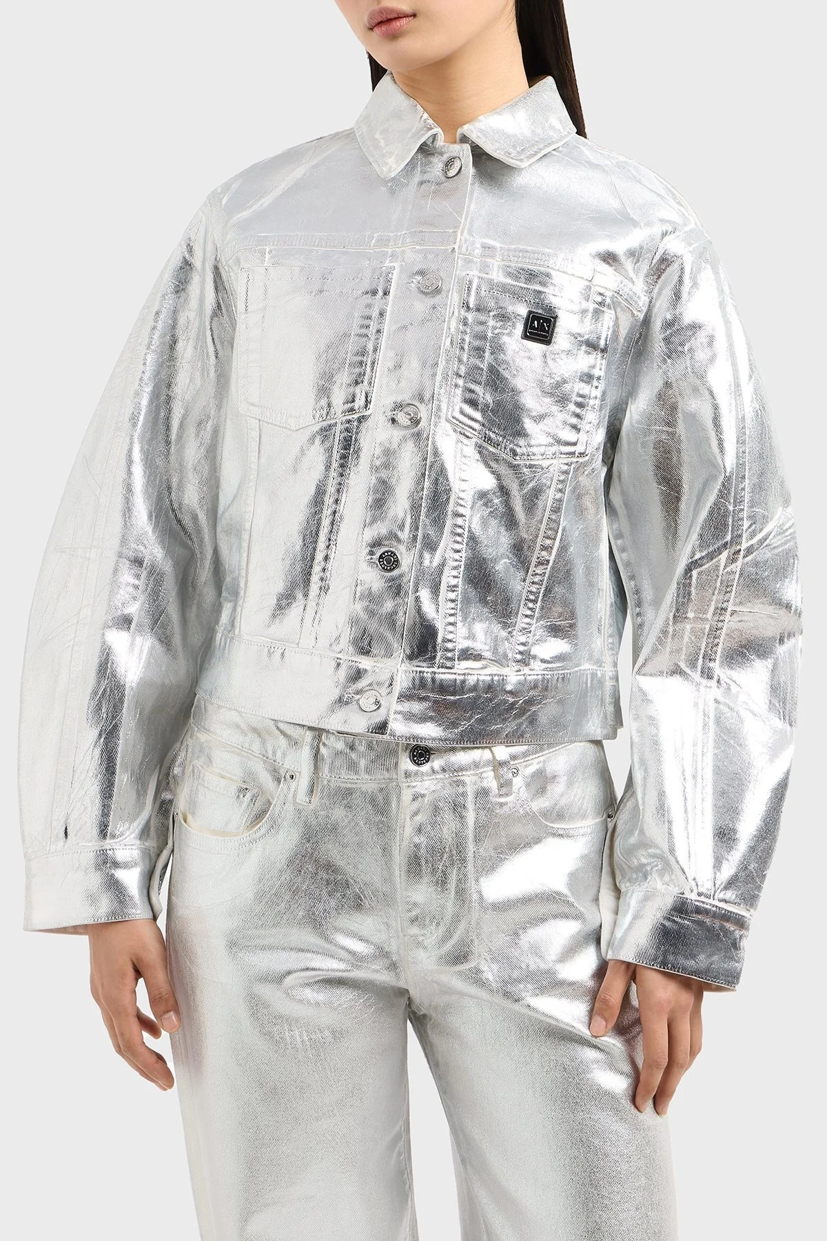 Armani Exchance Sert Pamuklu Regular Fit Metalik Bayan Ceket XW000098 AF10836 M8047 BAKIR - 6