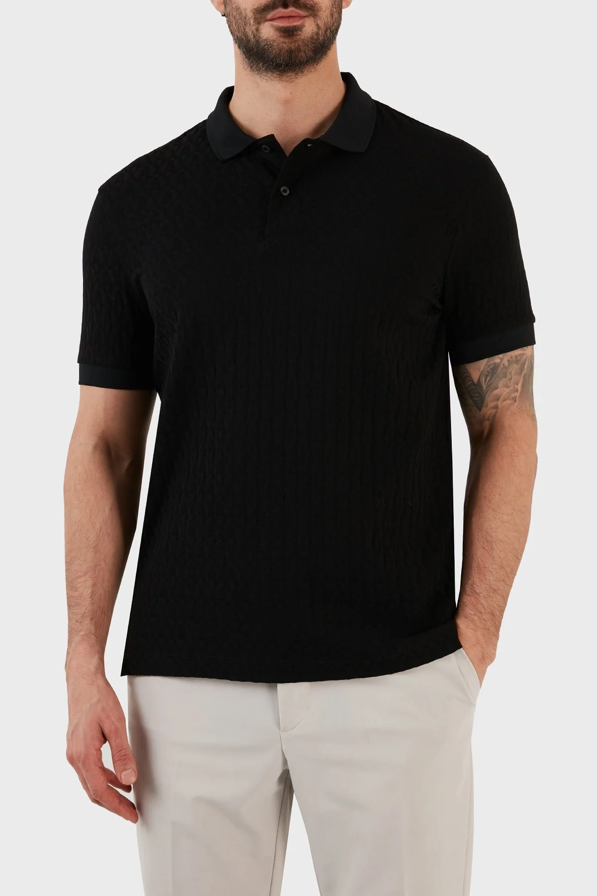 Armani Exchange 100% Cotton Regular Fit Men’s Polo T-Shirt 3RZFLA ZJ2ZZ 1200 BLACK - 1