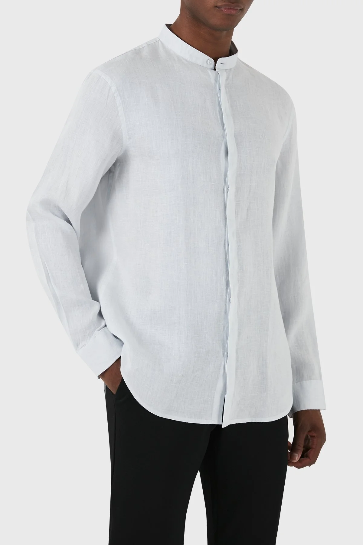 Armani Exchange % 100 Keten Hakim Yaka Erkek Gömlek 8NZC66 ZNCFZ 15CZ AÇIK MAVİ - 10