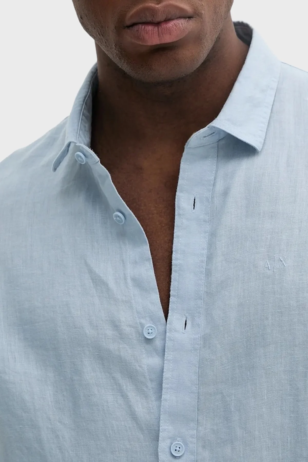 Armani Exchange % 100 Keten Normal Kalıp Klasik Yaka Erkek Gömlek XM001221 AF14619 U9360 AÇIK MAVİ - 3