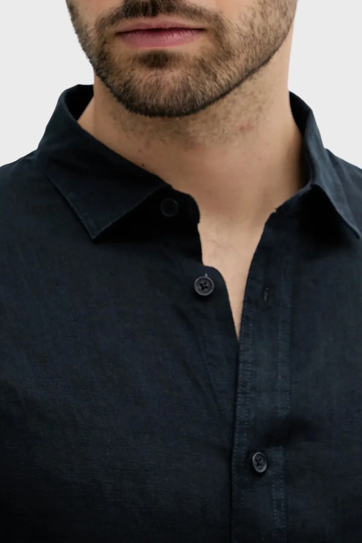 Armani Exchange % 100 Keten Normal Kalıp Klasik Yaka Erkek Gömlek XM001221 AF14619 UB101 LACİVERT - 3