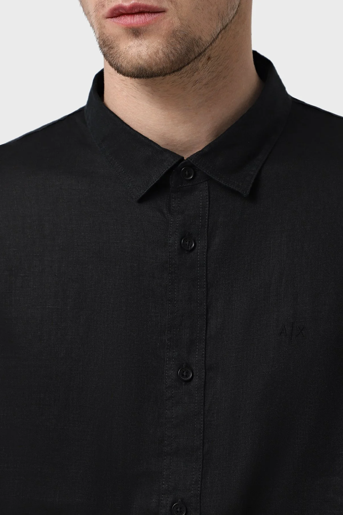 Armani Exchange % 100 Keten Normal Kalıp Klasik Yaka Erkek Gömlek XM001221 AF14619 UC001 SİYAH - 4