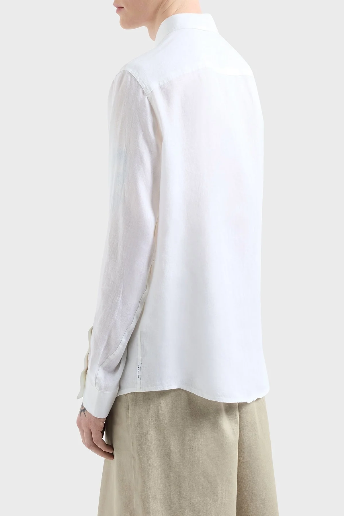 Armani Exchange % 100 Keten Regular Fit Düz Yaka Erkek Gömlek XM001221 AF14619 U0001 BEYAZ - 8