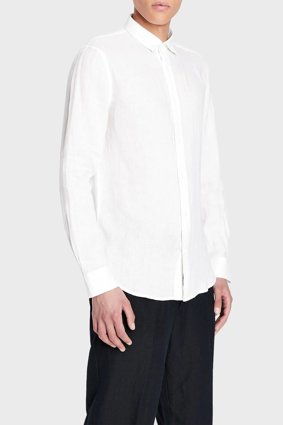 Armani Exchange % 100 Keten Regular Fit Erkek Gömlek 8NZC50 ZNCFZ 1100 BEYAZ - 1