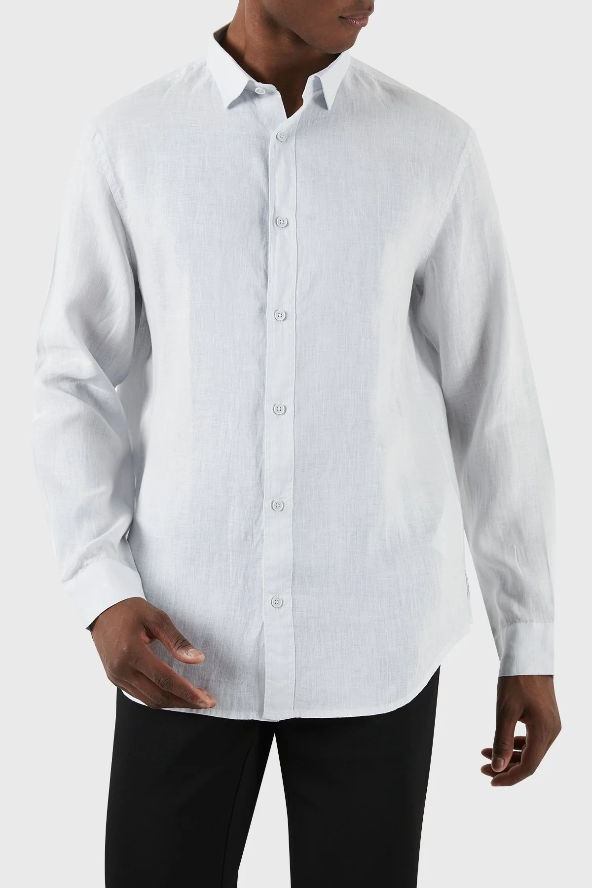 Armani Exchange % 100 Keten Regular Fit Erkek Gömlek 8NZC50 ZNCFZ 15CZ AÇIK MAVİ - 1