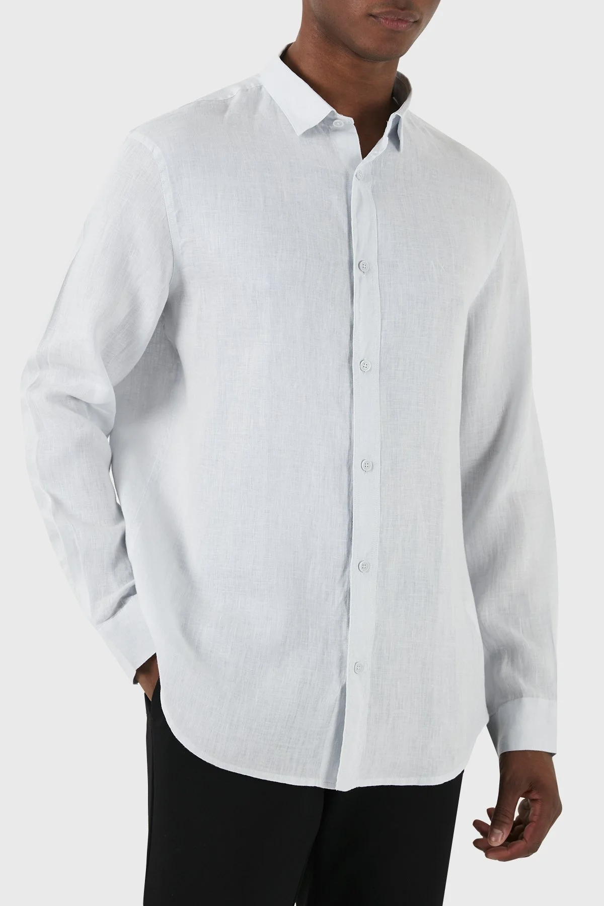 Armani Exchange % 100 Keten Regular Fit Erkek Gömlek 8NZC50 ZNCFZ 15CZ AÇIK MAVİ - 5