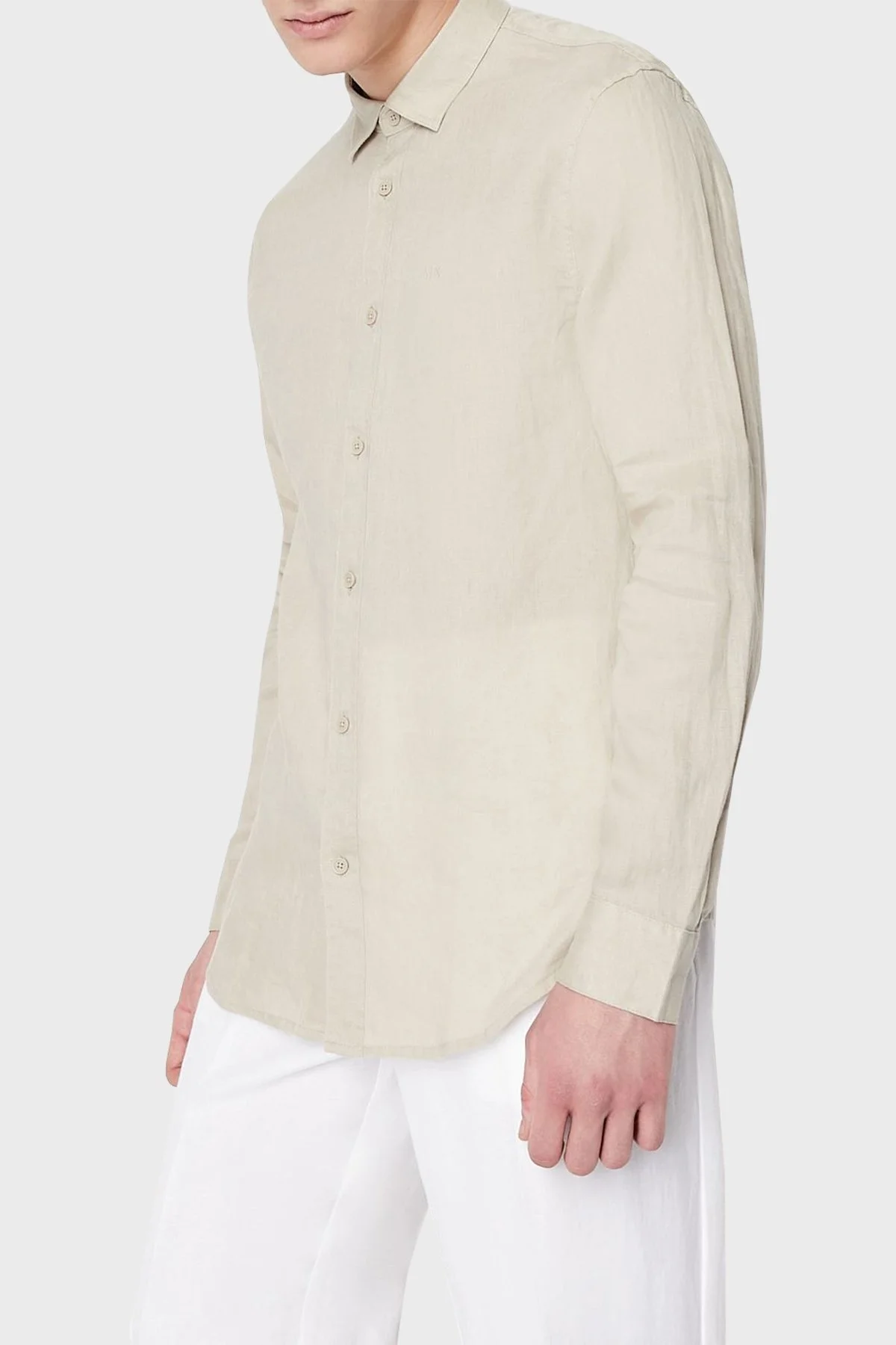 Armani Exchange % 100 Keten Regular Fit Erkek Gömlek 8NZC50 ZNCFZ 1724 BEJ - 1