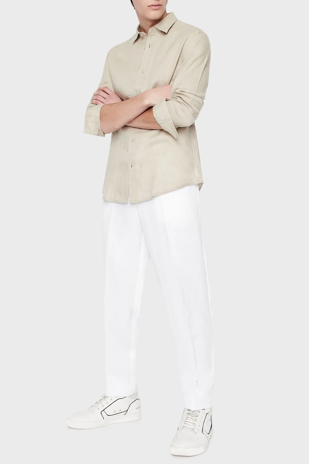 Armani Exchange % 100 Keten Regular Fit Erkek Gömlek 8NZC50 ZNCFZ 1724 BEJ - 3